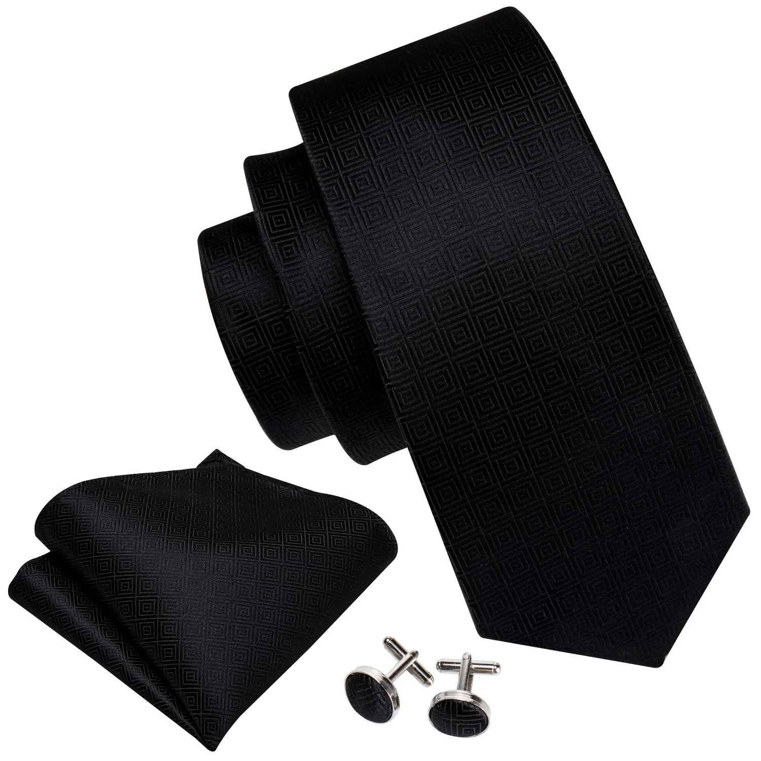 Barry. Wang Men's Necktie Solid Silk Tie Pocket Square Cufflinks Set sold by Barrywang product image thumbnail 5