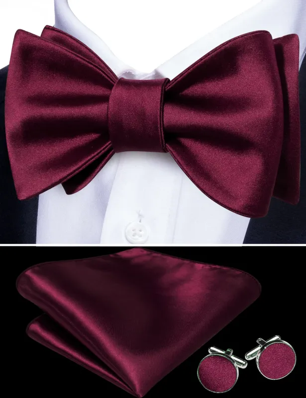 Barry. Wang Maroon Red Tie Mens Self-Tied Bowtie Hanky Cufflinks Set sold by Barrywang