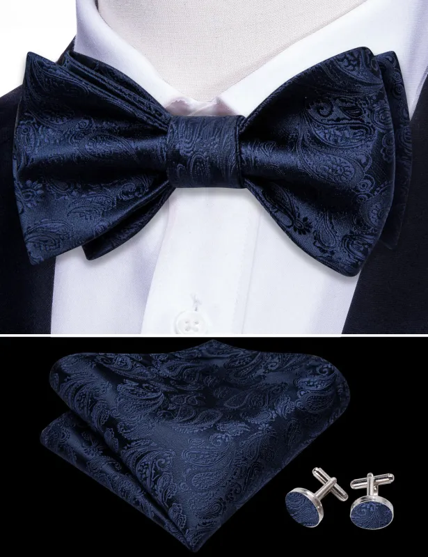 Barry. Wang Ultra Marine Paisley Silk Bow Tie Hanky Cufflinks Set sold by Barrywang