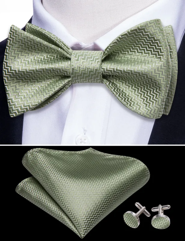 Barry. Wang Green Striped Silk Bow Tie Hanky Cufflinks Set sold by Barrywang
