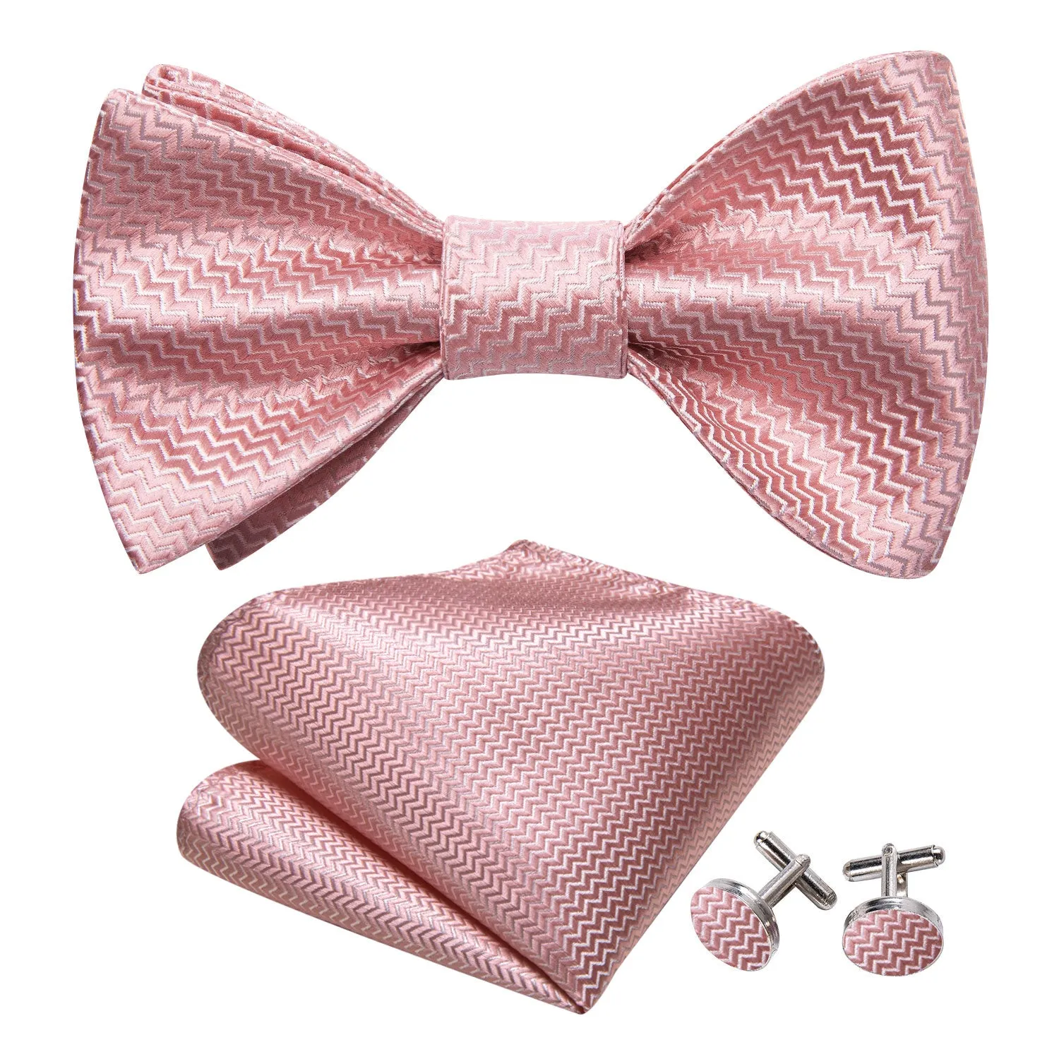 Barry. Wang Pink White Striped Silk Bow Tie Hanky Cufflinks Set sold by Barrywang product image thumbnail 2