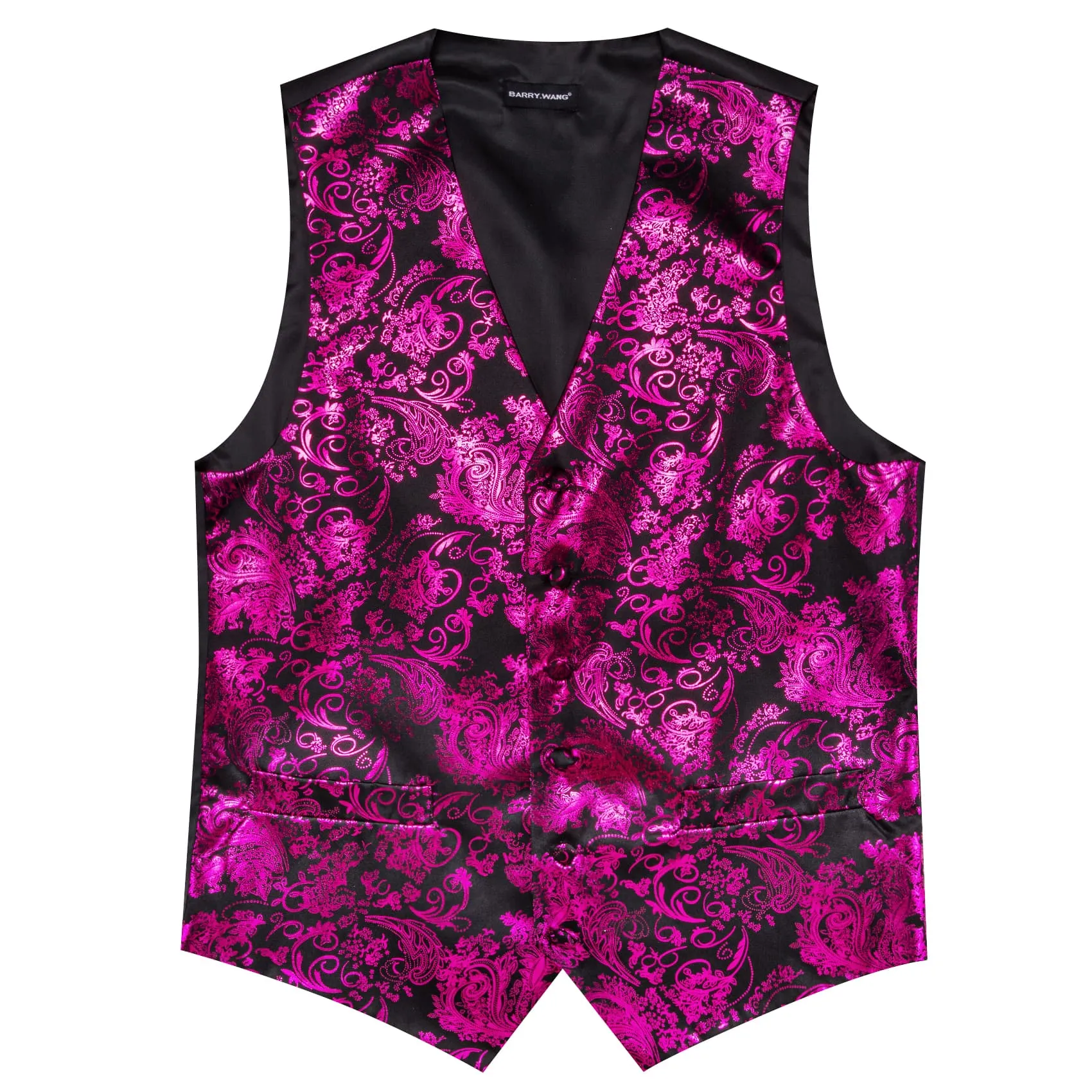 Barry. Wang Mens Suit Vest Black Hot Pink Floral Jacquared Formal Dress Waistcoat Necktie Pocket Square Cufflinks Set sold by Barrywang product image thumbnail 4
