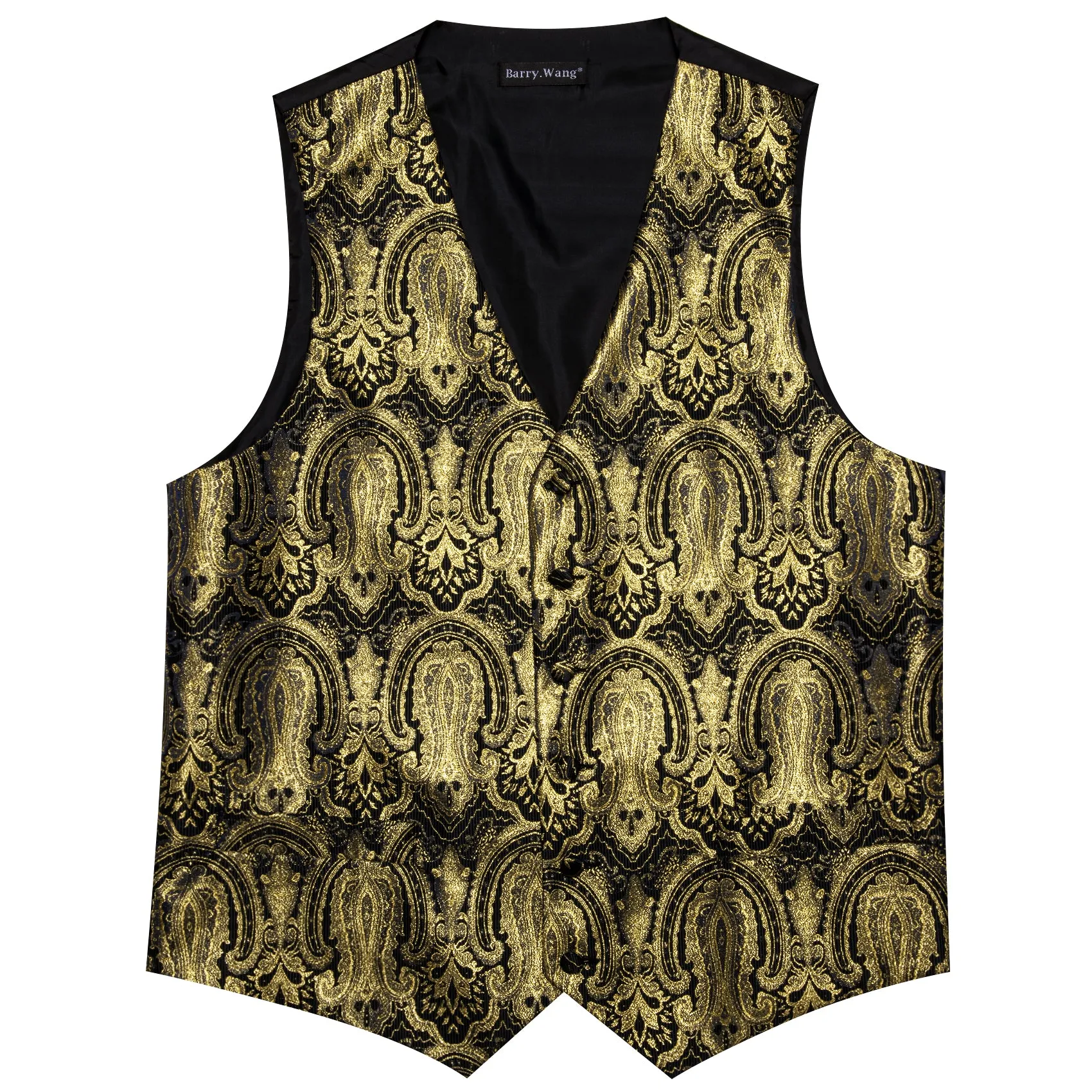 Barry. Wang Mens Gold Vest Suit 4PCS Silk Paisley Vest Necktie Pocket Square Cufflinks Set Business Woven Waistcoat for Suit Tuxedo sold by Barrywang product image thumbnail 4