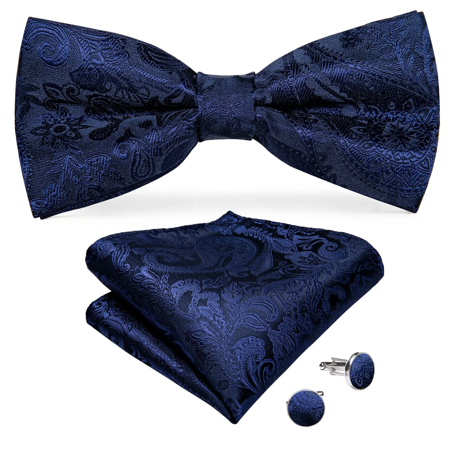 Barry. Wang Mens Navy Blue Vest Suit 4PCS Silk Paisley Vest Bowtie Hanky Cufflinks Set Business Woven Waistcoat for Suit Tuxedo sold by Barrywang product image thumbnail 5