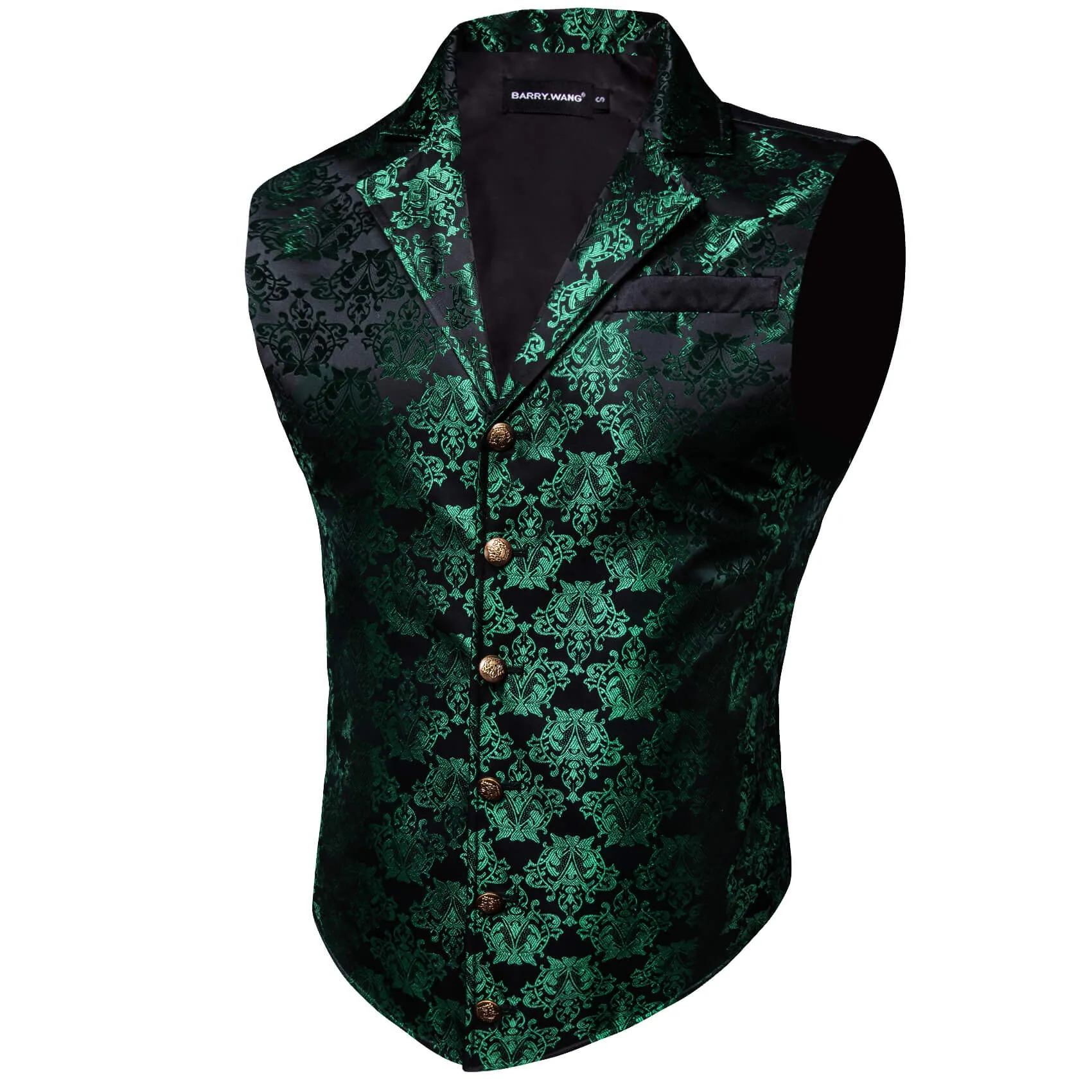 Barry. Wang Mens Hunter Green Victorian Vest Steampunk Gothic Paisley Floral Tailored Collar Waistcoat For Tuxedo Wedding Party Business sold by Barrywang product image thumbnail 3