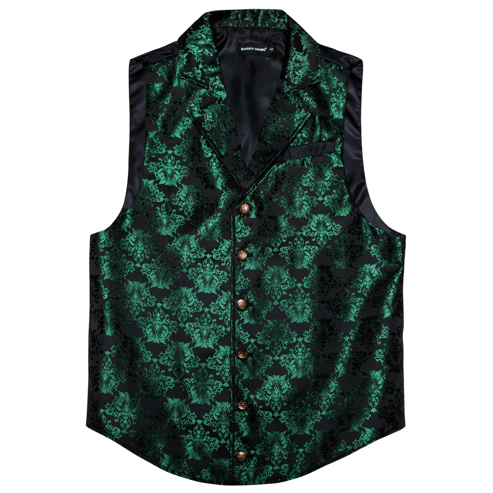 Barry. Wang Mens Hunter Green Victorian Vest Steampunk Gothic Paisley Floral Tailored Collar Waistcoat For Tuxedo Wedding Party Business sold by Barrywang product image thumbnail 4