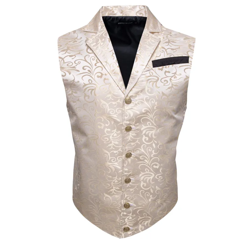 Barry. Wang Mens Beige Victorian Vest Steampunk Gothic Paisley Tailored Collar Waistcoat For Tuxedo Wedding Party Business sold by Barrywang