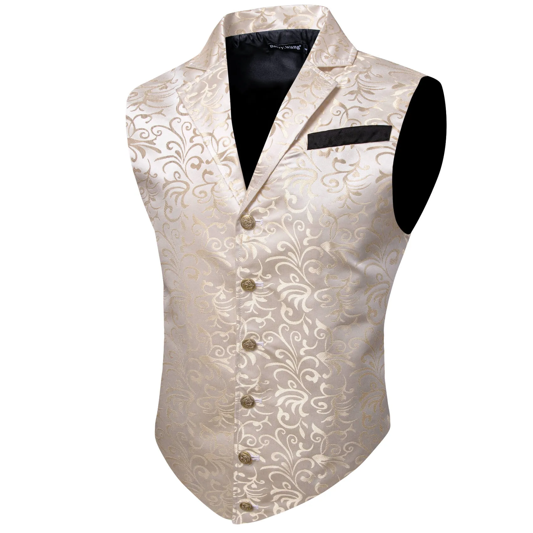 Barry. Wang Mens Beige Victorian Vest Steampunk Gothic Paisley Tailored Collar Waistcoat For Tuxedo Wedding Party Business sold by Barrywang product image thumbnail 2
