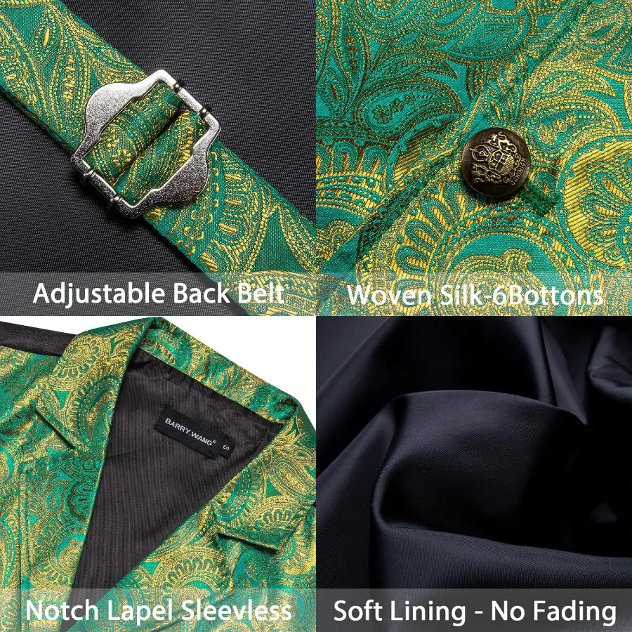Barry. Wang Mens Victorian Vest Steampunk Gothic Gold Teal Blue Paisley Floral Tailored Collar Waistcoat For Tuxedo Wedding Party Business sold by Barrywang product image thumbnail 5