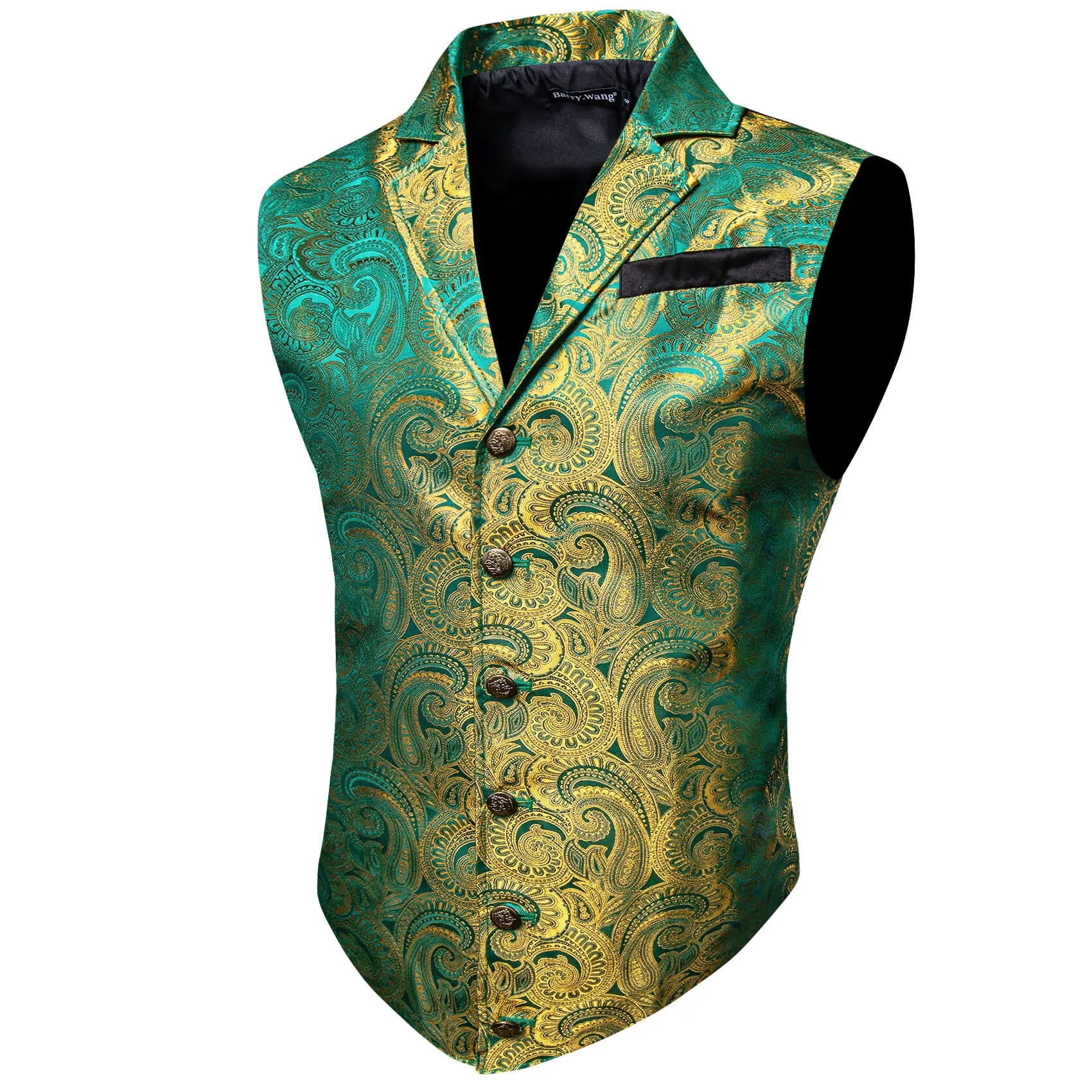 Barry. Wang Mens Victorian Vest Steampunk Gothic Gold Teal Blue Paisley Floral Tailored Collar Waistcoat For Tuxedo Wedding Party Business sold by Barrywang product image thumbnail 2