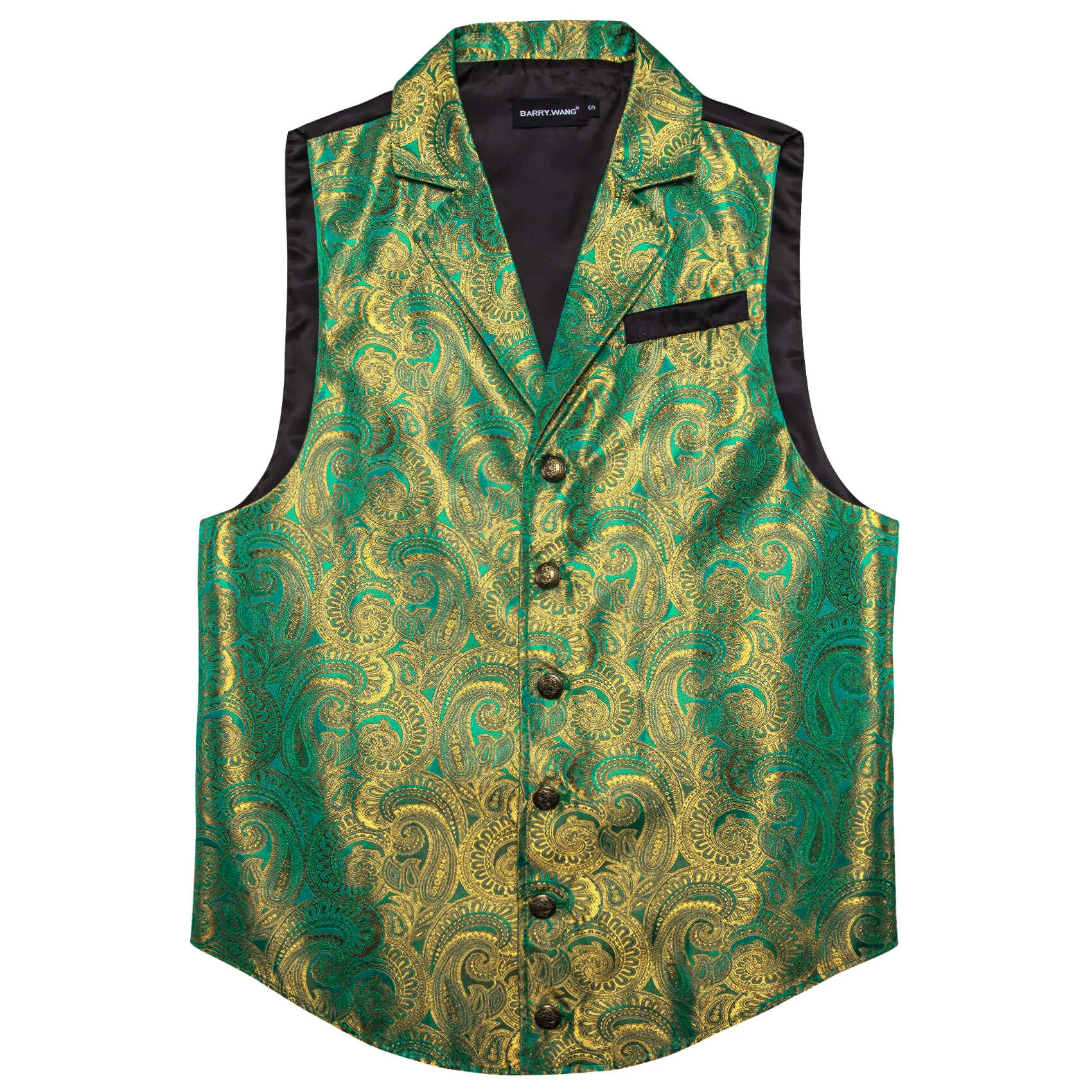Barry. Wang Mens Victorian Vest Steampunk Gothic Gold Teal Blue Paisley Floral Tailored Collar Waistcoat For Tuxedo Wedding Party Business sold by Barrywang product image thumbnail 3