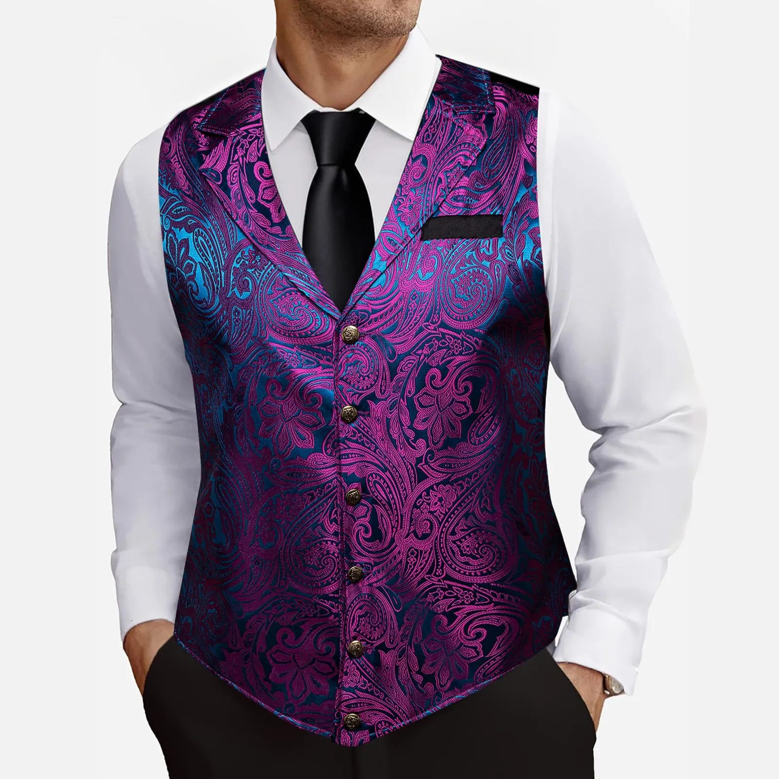 Barry. Wang Mens Purple Victorian Vest Steampunk Gothic Paisley Tailored Collar Waistcoat For Tuxedo Wedding Party Business sold by Barrywang