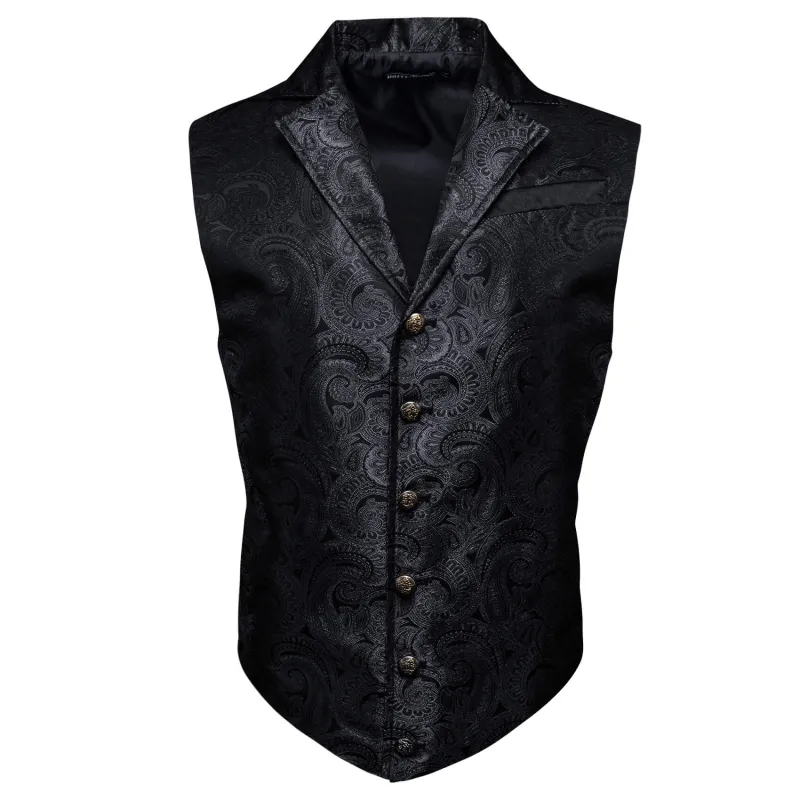 Barry. Wang Mens Victorian Vest Steampunk Gothic Black Paisley Tailored Collar Waistcoat For Tuxedo Wedding Party Business sold by Barrywang