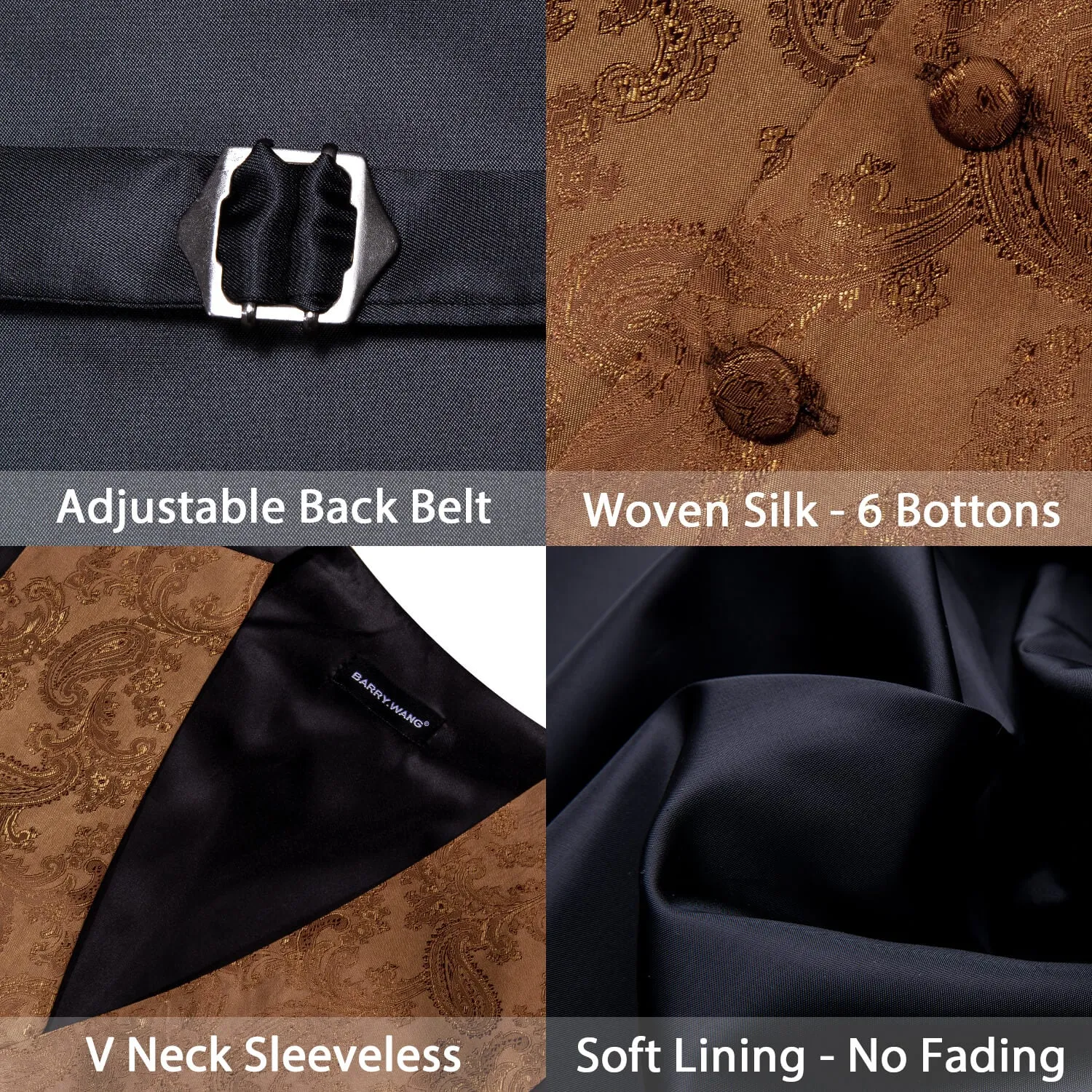 Barry. Wang Mens Brown Suit Vest Paisley Jacquared Formal Dress Waistcoat Necktie Pocket Square Cufflinks Set sold by Barrywang product image thumbnail 5