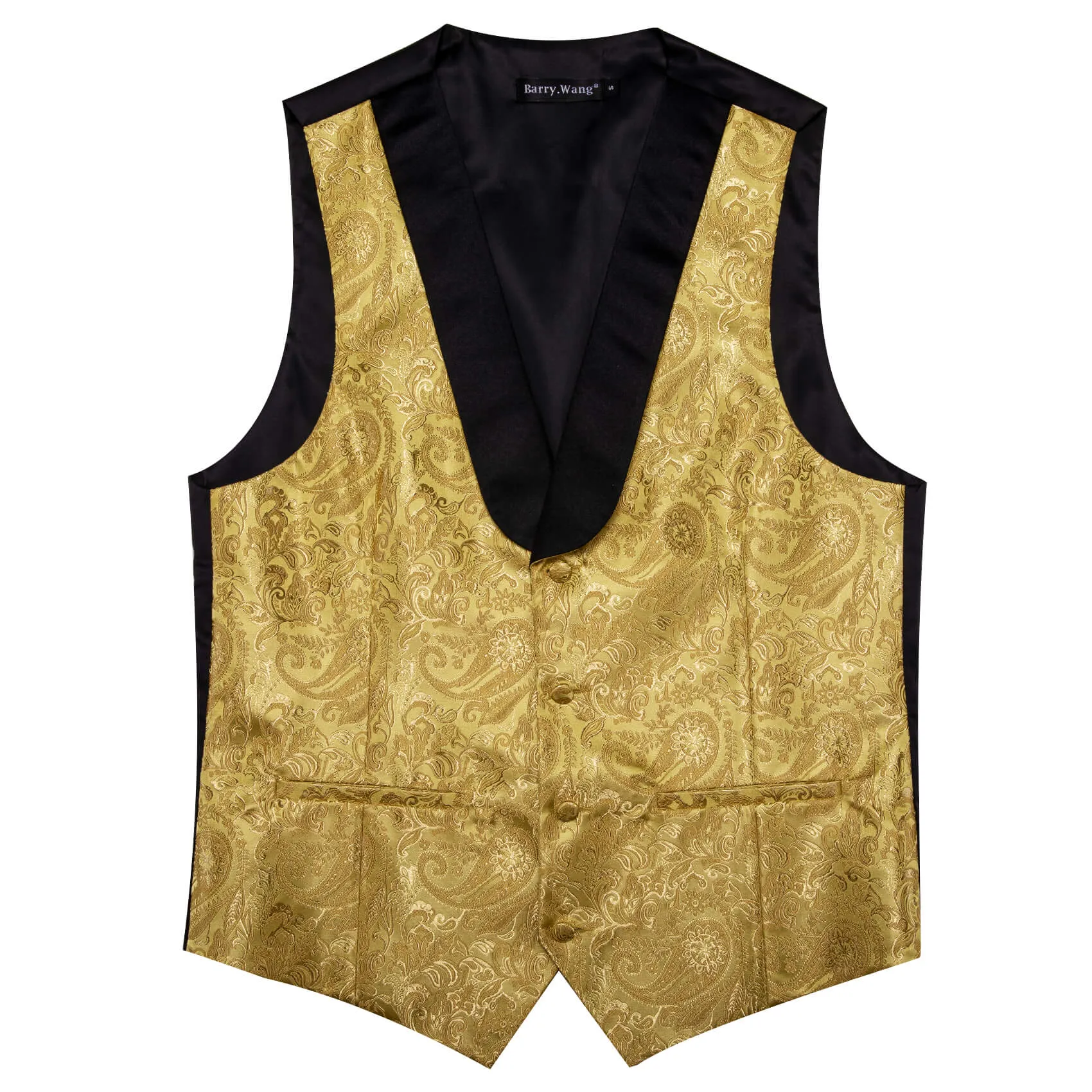 Barry. Wang Mens Gold Suit Vest Silk Paisley Jacauard Shawl Collar Waistcoat Necktie Handkerchief Cufflinks Set Wedding Vest for Tuxedo sold by Barrywang product image thumbnail 4