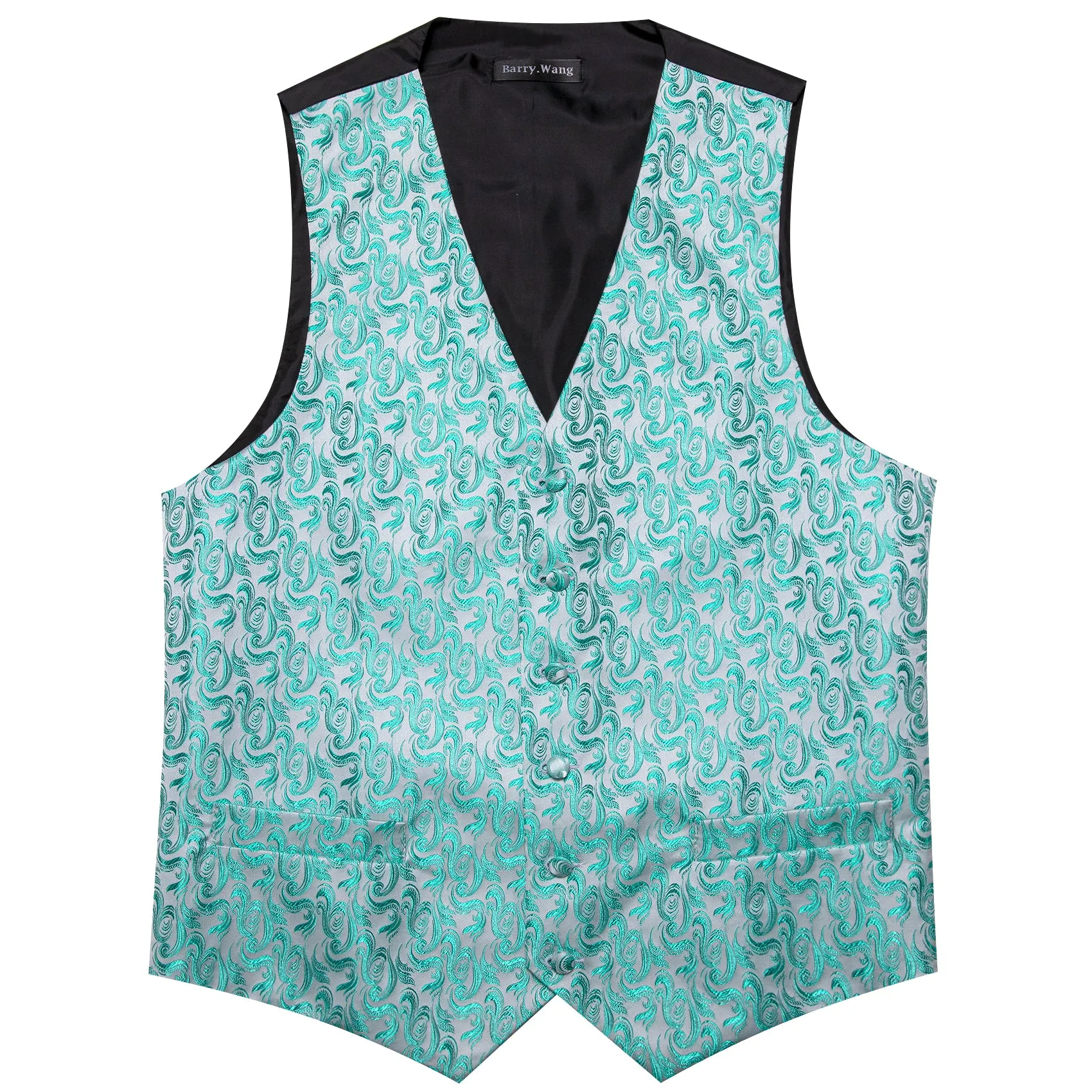 Barry. Wang Mens Teal Blue Suit Vest Wedding Floral Jacquard Waistcoat Silk Business Casual Vest Necktie Pocket Square Set sold by Barrywang product image thumbnail 4