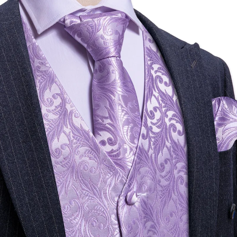 Barry. Wang Mens Lavender Suit Vest Silk Floral Jacquard Dress Waistcoat Necktie Pocket Square Set for Wedding Party sold by Barrywang