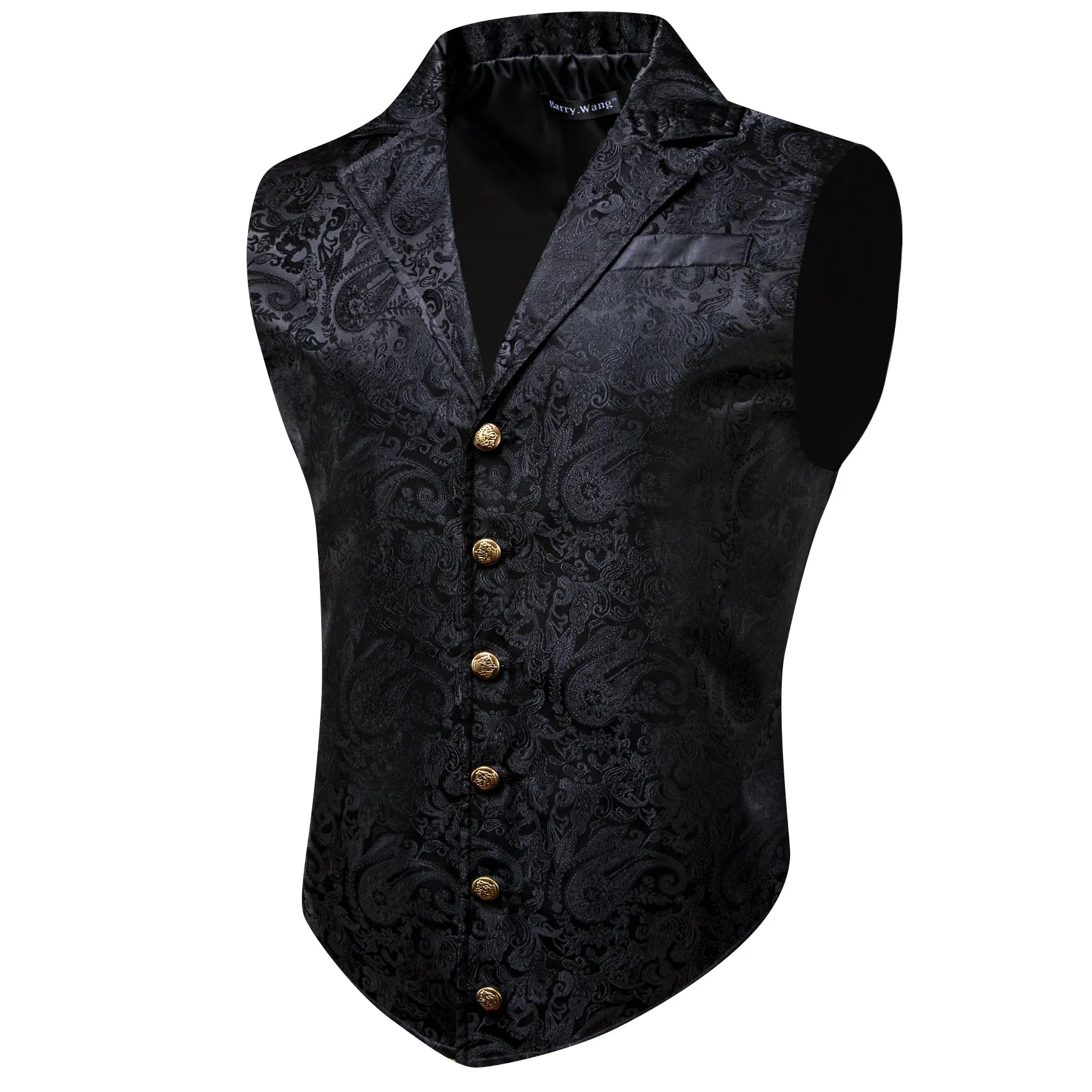Barry. Wang Mens Black Victorian Vest Steampunk Gothic Paisley Tailored Collar Waistcoat For Tuxedo Wedding Party Business sold by Barrywang product image thumbnail 2