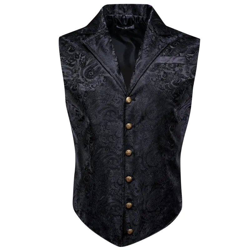 Barry. Wang Mens Black Victorian Vest Steampunk Gothic Paisley Tailored Collar Waistcoat For Tuxedo Wedding Party Business sold by Barrywang