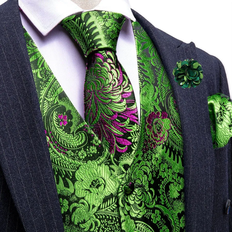 Barry. Wang Formal Men Green Vest Paisley Jacquard Dress Vest Wedding Suit Waistcoat Necktie Hanky Cufflinks Set 4PCS sold by Barrywang product image thumbnail 3
