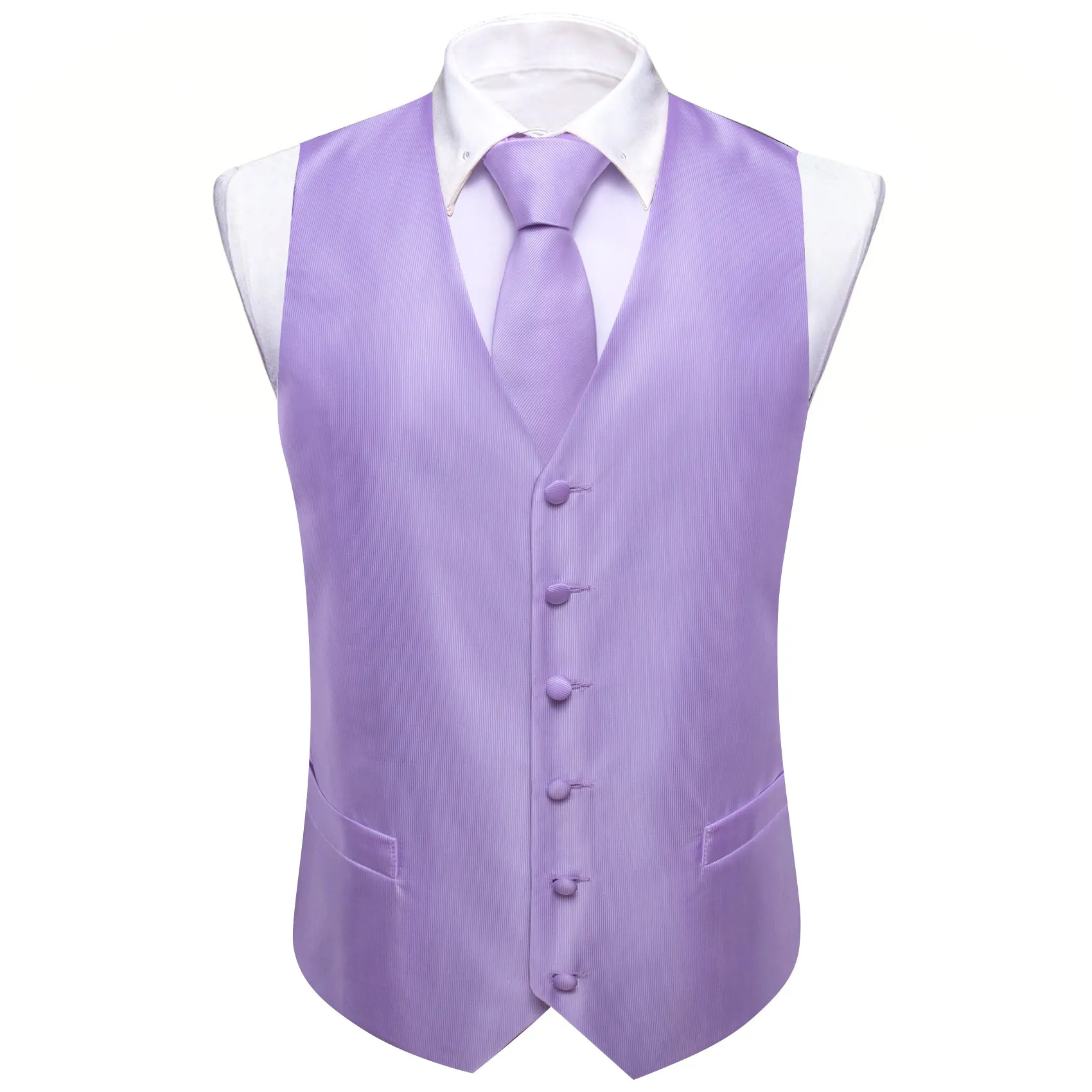 Barry. Wang Mens Lavender Suit Vest Formal V-neck Slim Fit Casual Solid Color Waistcoat Necktie Necktie Pocket Square Cufflinks Set Wedding Party 5PCS sold by Barrywang product image thumbnail 2