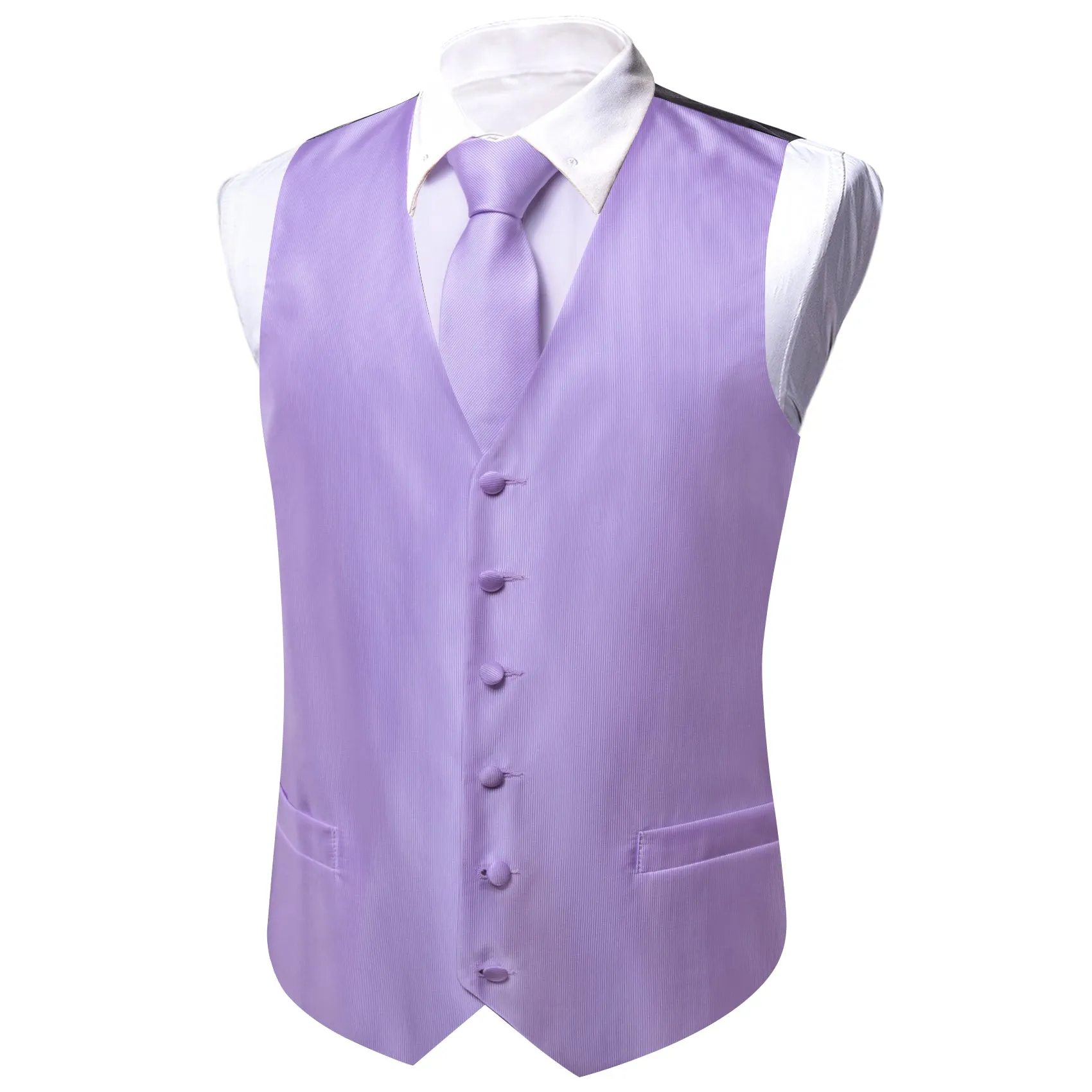 Barry. Wang Mens Lavender Suit Vest Formal V-neck Slim Fit Casual Solid Color Waistcoat Necktie Necktie Pocket Square Cufflinks Set Wedding Party 5PCS sold by Barrywang product image thumbnail 3
