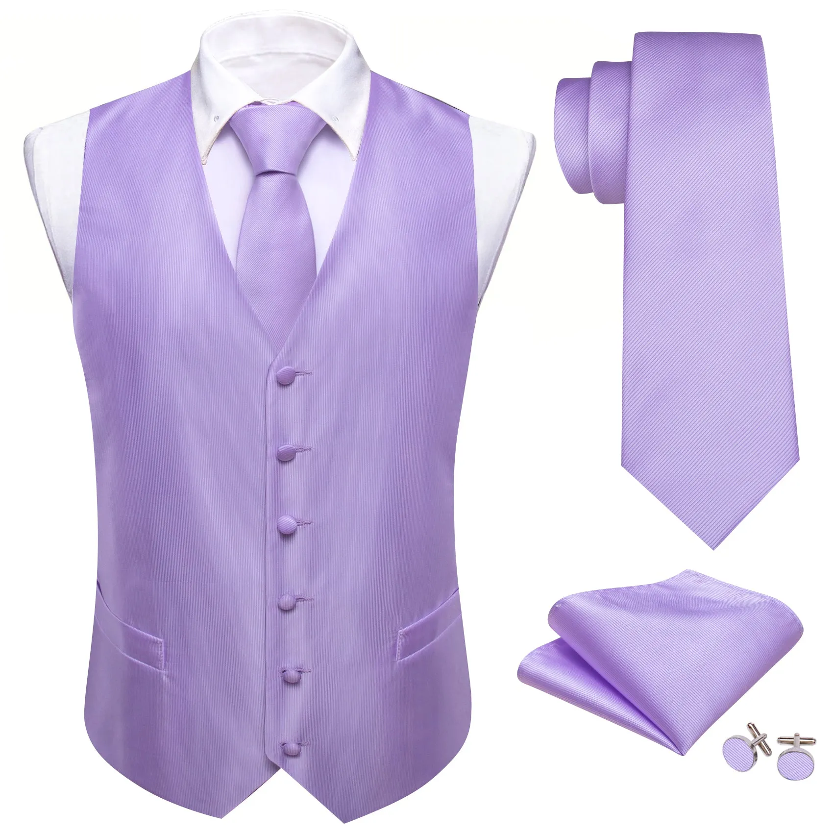 Barry. Wang Mens Lavender Suit Vest Formal V-neck Slim Fit Casual Solid Color Waistcoat Necktie Necktie Pocket Square Cufflinks Set Wedding Party 5PCS sold by Barrywang product image thumbnail 5