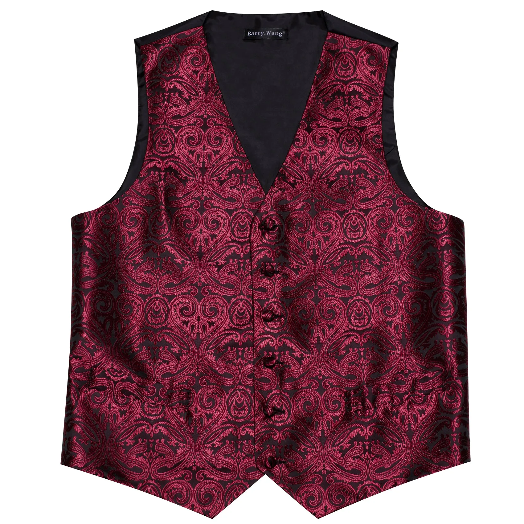 Barry. Wang Mens Burgundy Vest Suit 4PCS Silk Paisley Vest Necktie Hanky Cufflinks Set Business Woven Waistcoat for Suit Tuxedo sold by Barrywang product image thumbnail 4