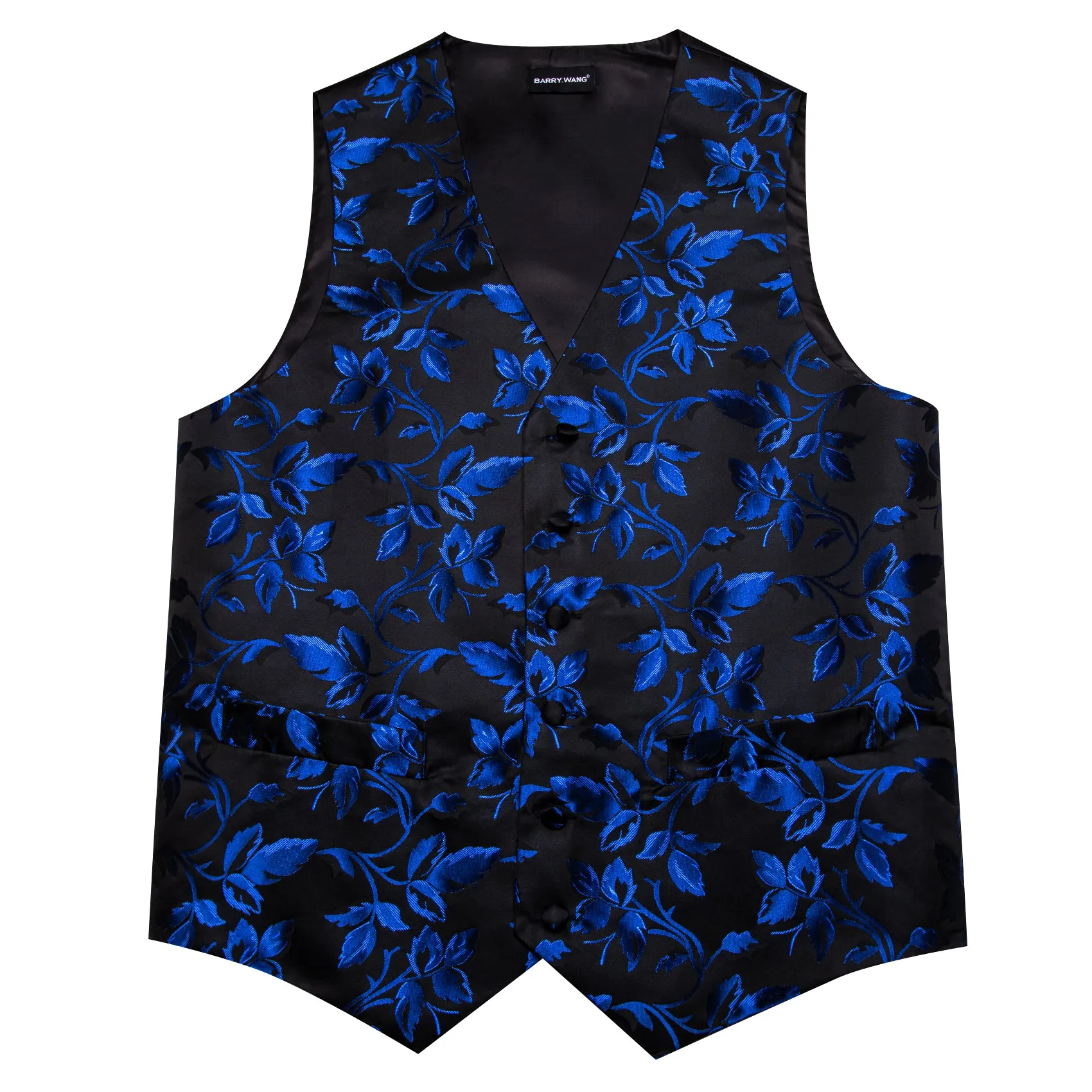 Barry. Wang Mens Suit Vest Black Blue Floral Jacquared Formal Dress Waistcoat Necktie Pocket Square Cufflinks Set sold by Barrywang product image thumbnail 5