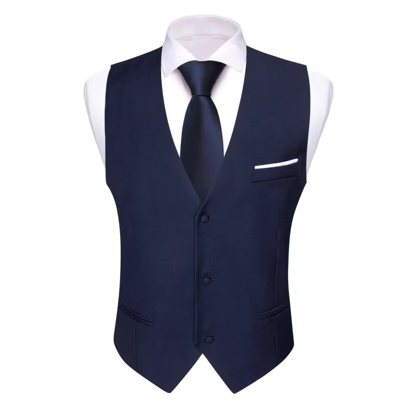 Barry. Wang Mens Navy Blue Suit Vest Formal V-neck Slim Fit Casual Solid Color Waistcoat Necktie Bowtie Pocket Square Cufflinks Set Business 5PCS sold by Barrywang