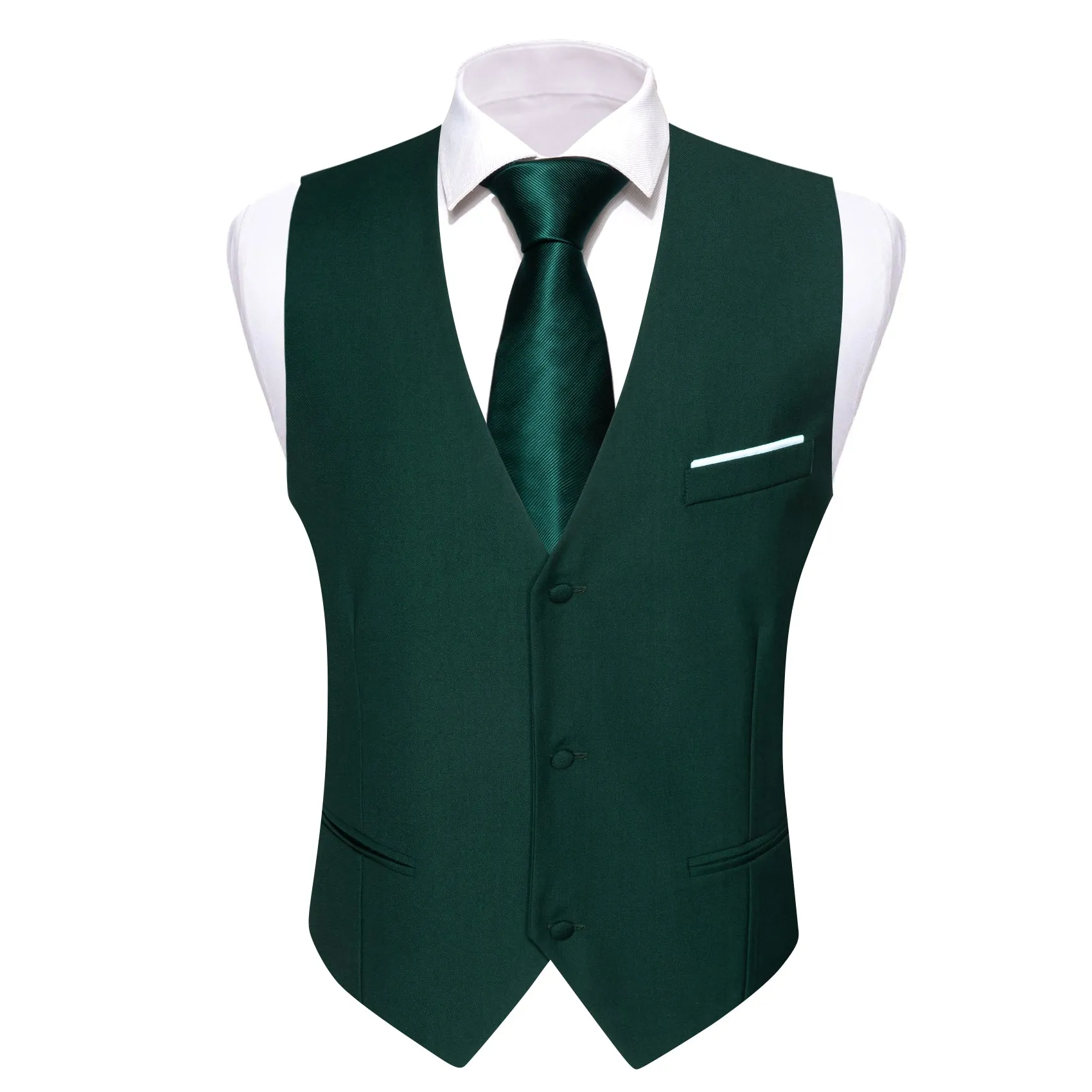 Barry. Wang Mens Hunter Green Suit Vest Formal V-neck Slim Fit Casual Solid Color Waistcoat Necktie Bowtie Pocket Square Cufflinks Set Business 5PCS sold by Barrywang product image thumbnail 2