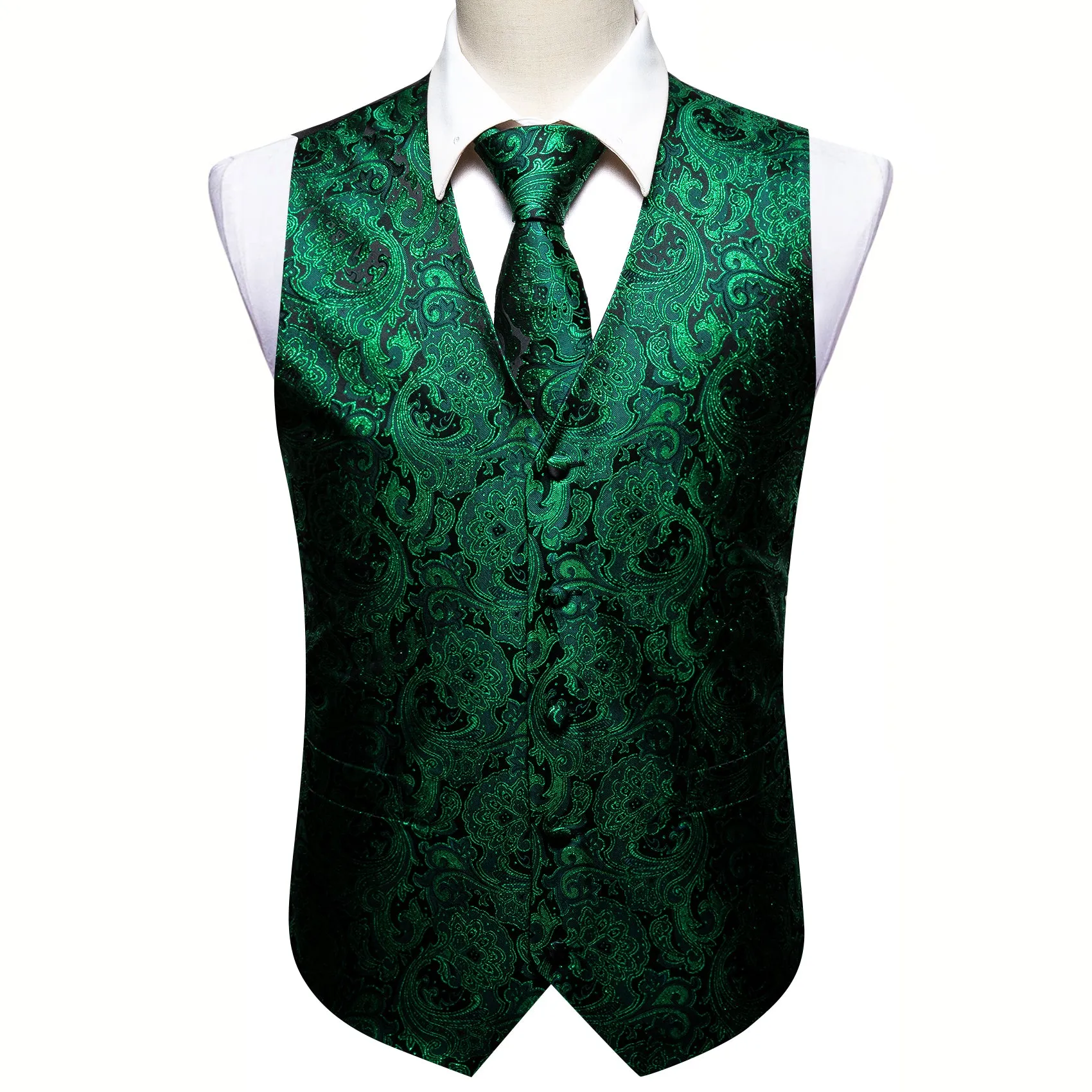 Barry. Wang Green Mens suit Vest Paisley Floral Jacquard Formal Waistcoat Pocket Square Cufflinks Set for For Tuxedo Wedding Party Business sold by Barrywang product image thumbnail 5