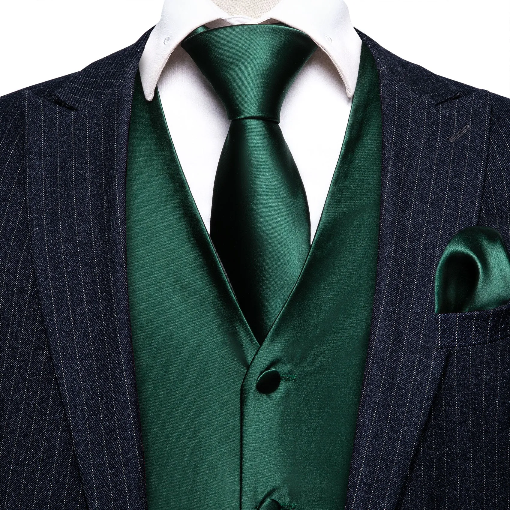Barry. Wang Mens Hunter Green Suit Vest Formal V-neck Slim Fit Casual Solid Color Waistcoat Necktie Pocket Square Cufflinks Set Business sold by Barrywang product image thumbnail 2