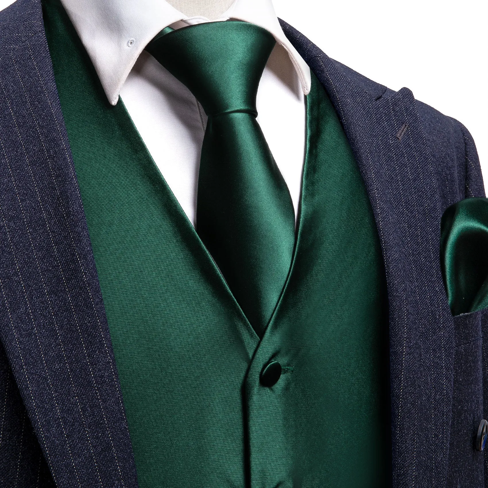 Barry. Wang Mens Hunter Green Suit Vest Formal V-neck Slim Fit Casual Solid Color Waistcoat Necktie Pocket Square Cufflinks Set Business sold by Barrywang