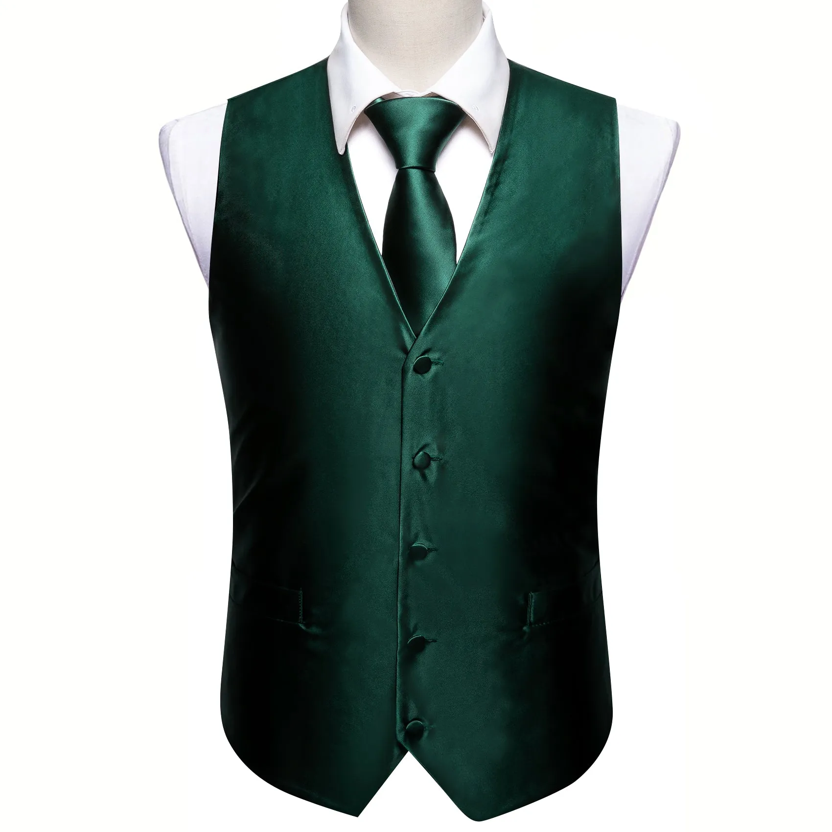 Barry. Wang Mens Hunter Green Suit Vest Formal V-neck Slim Fit Casual Solid Color Waistcoat Necktie Pocket Square Cufflinks Set Business sold by Barrywang product image thumbnail 5