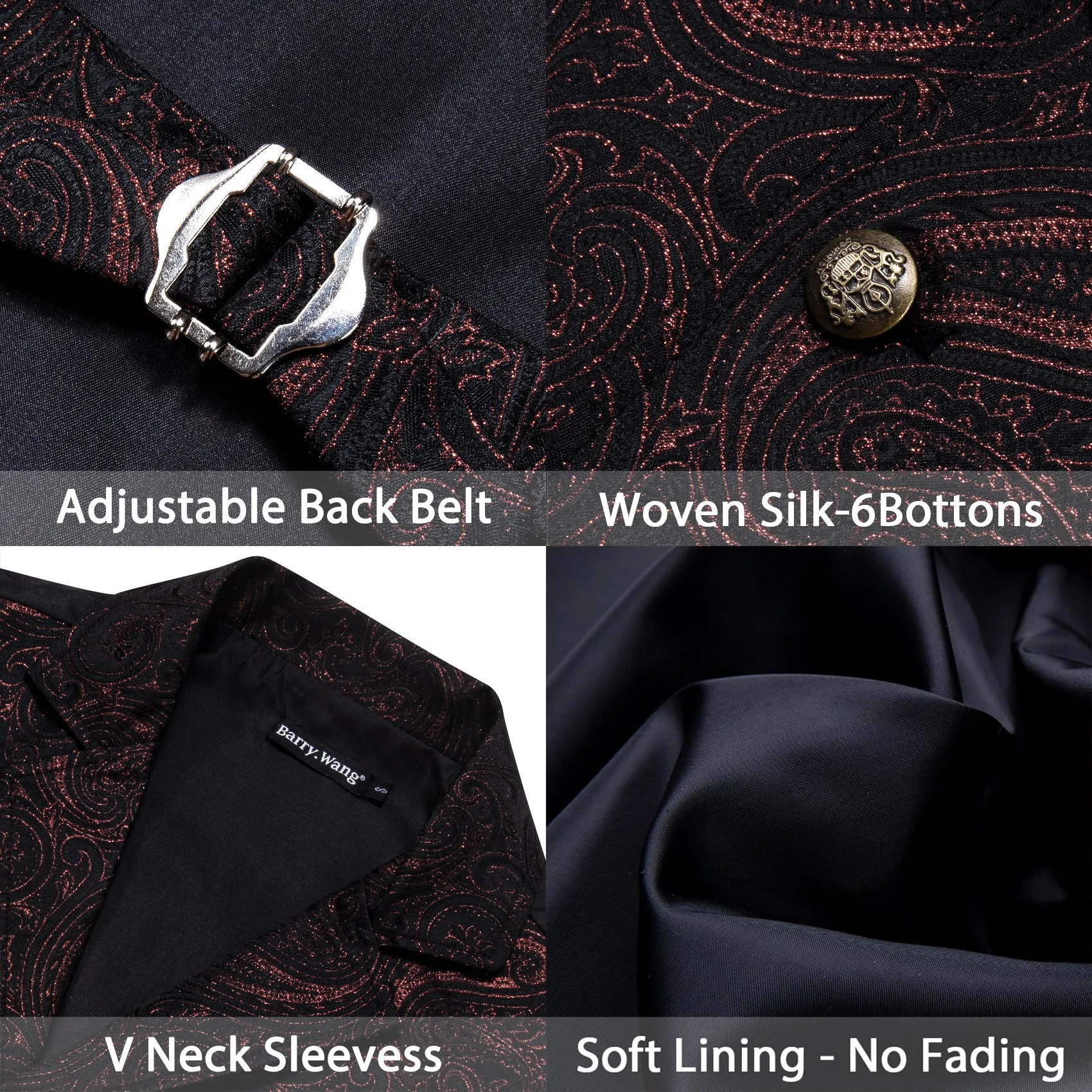 Barry. Wang Mens Chocolate Brown Victorian Vest Steampunk Gothic Paisley Tailored Collar Waistcoat For Tuxedo Wedding Party Business sold by Barrywang product image thumbnail 5