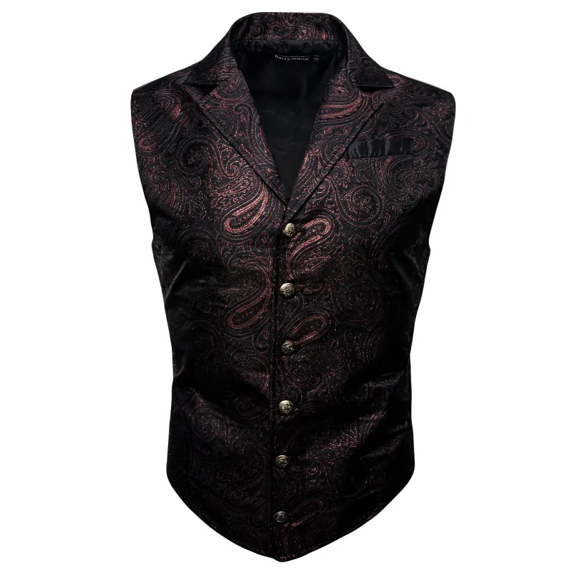 Barry. Wang Mens Chocolate Brown Victorian Vest Steampunk Gothic Paisley Tailored Collar Waistcoat For Tuxedo Wedding Party Business sold by Barrywang