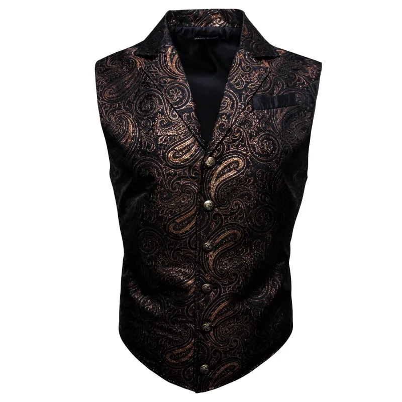 Barry. Wang Mens Brown Victorian Vest Steampunk Gothic Paisley Tailored Collar Waistcoat For Tuxedo Wedding Party Business sold by Barrywang