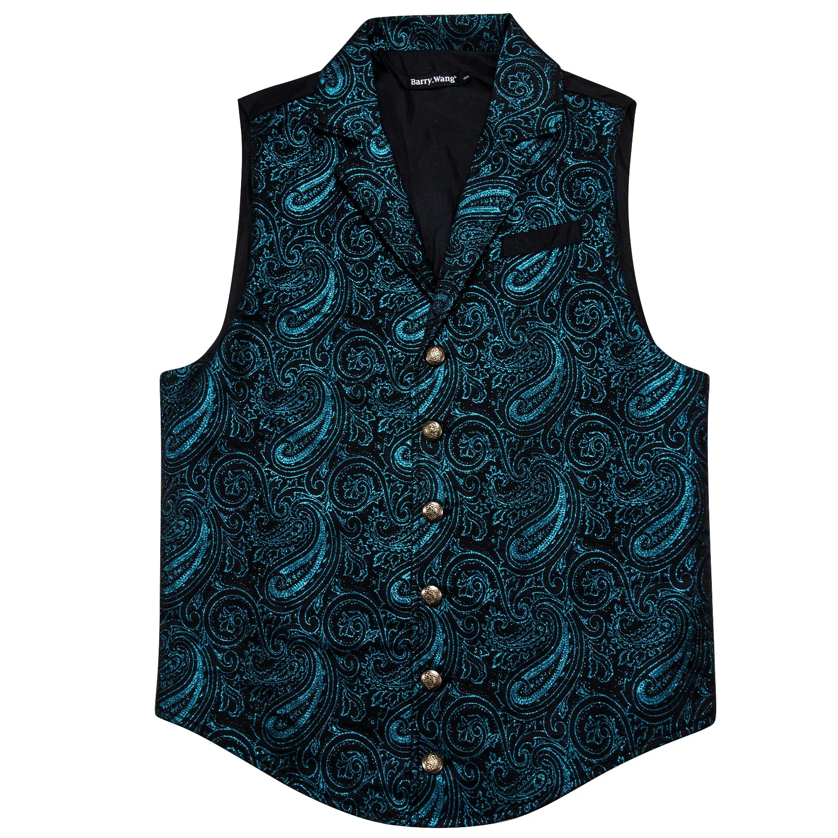 Barry. Wang Mens Teal Blue Victorian Vest Steampunk Gothic Paisley Tailored Collar Waistcoat For Tuxedo Wedding Party Business sold by Barrywang product image thumbnail 3