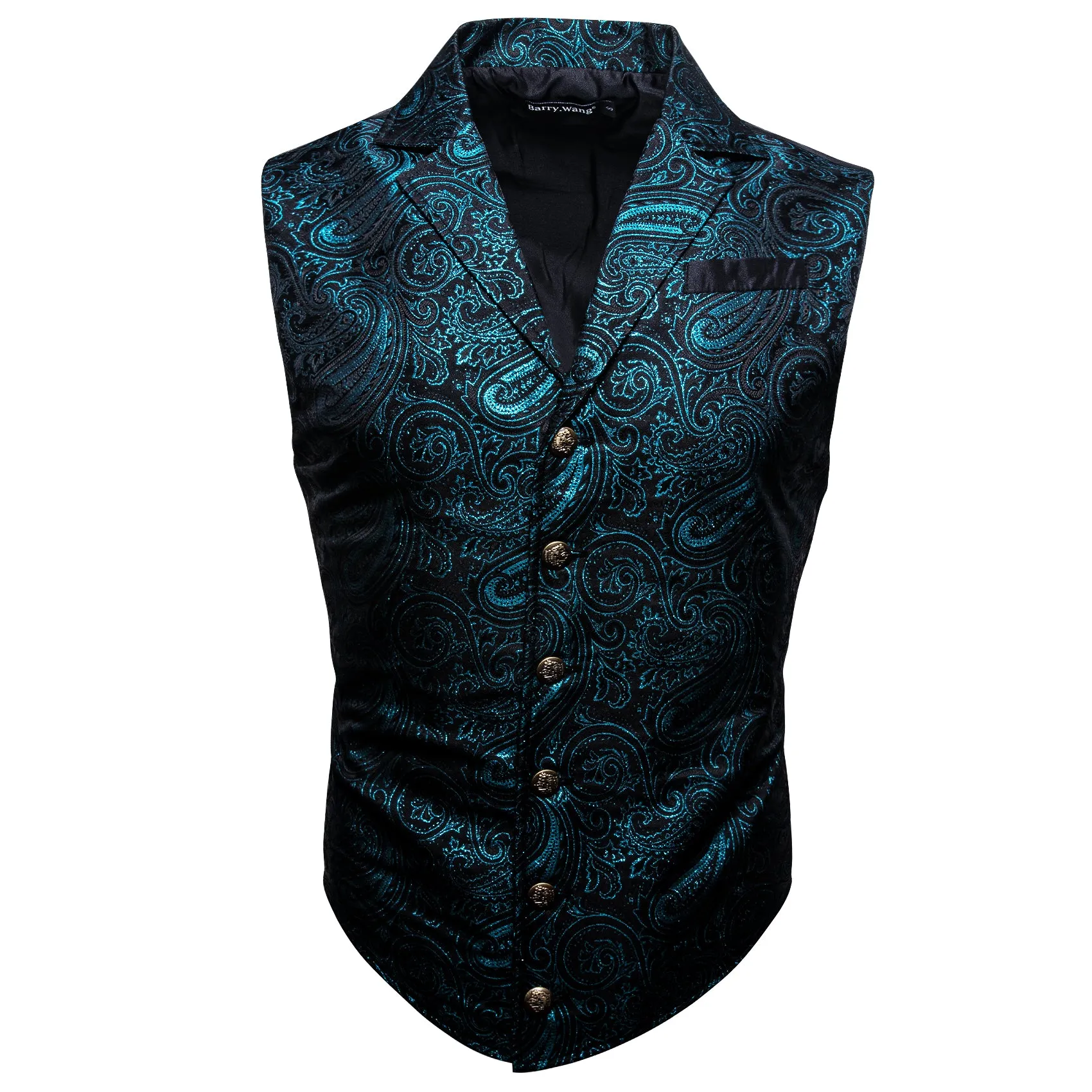 Barry. Wang Mens Teal Blue Victorian Vest Steampunk Gothic Paisley Tailored Collar Waistcoat For Tuxedo Wedding Party Business sold by Barrywang