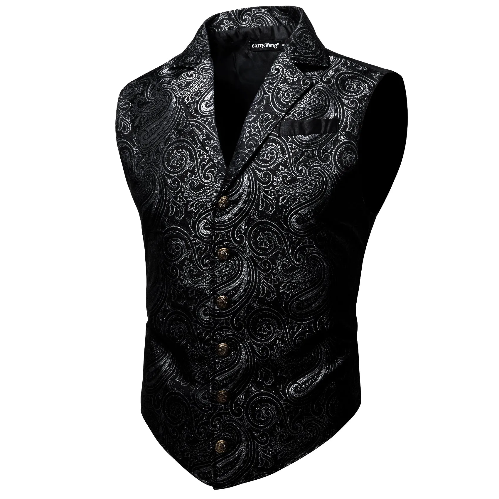 Barry. Wang Mens Victorian Suit Vest Black Paisley Jacquared Steampunk Gothic Waistcoat Tuxedo Vests with Notched Lapels sold by Barrywang product image thumbnail 3