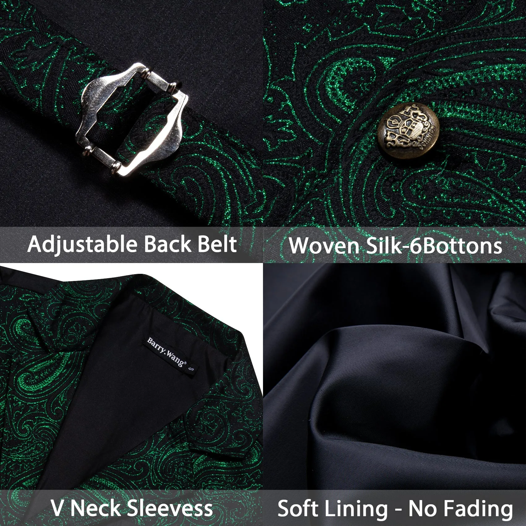 Barry. Wang Mens Hunter Green Vest Steampunk Gothic Paisley Tailored Collar Waistcoat For Tuxedo Wedding Party Business sold by Barrywang product image thumbnail 5