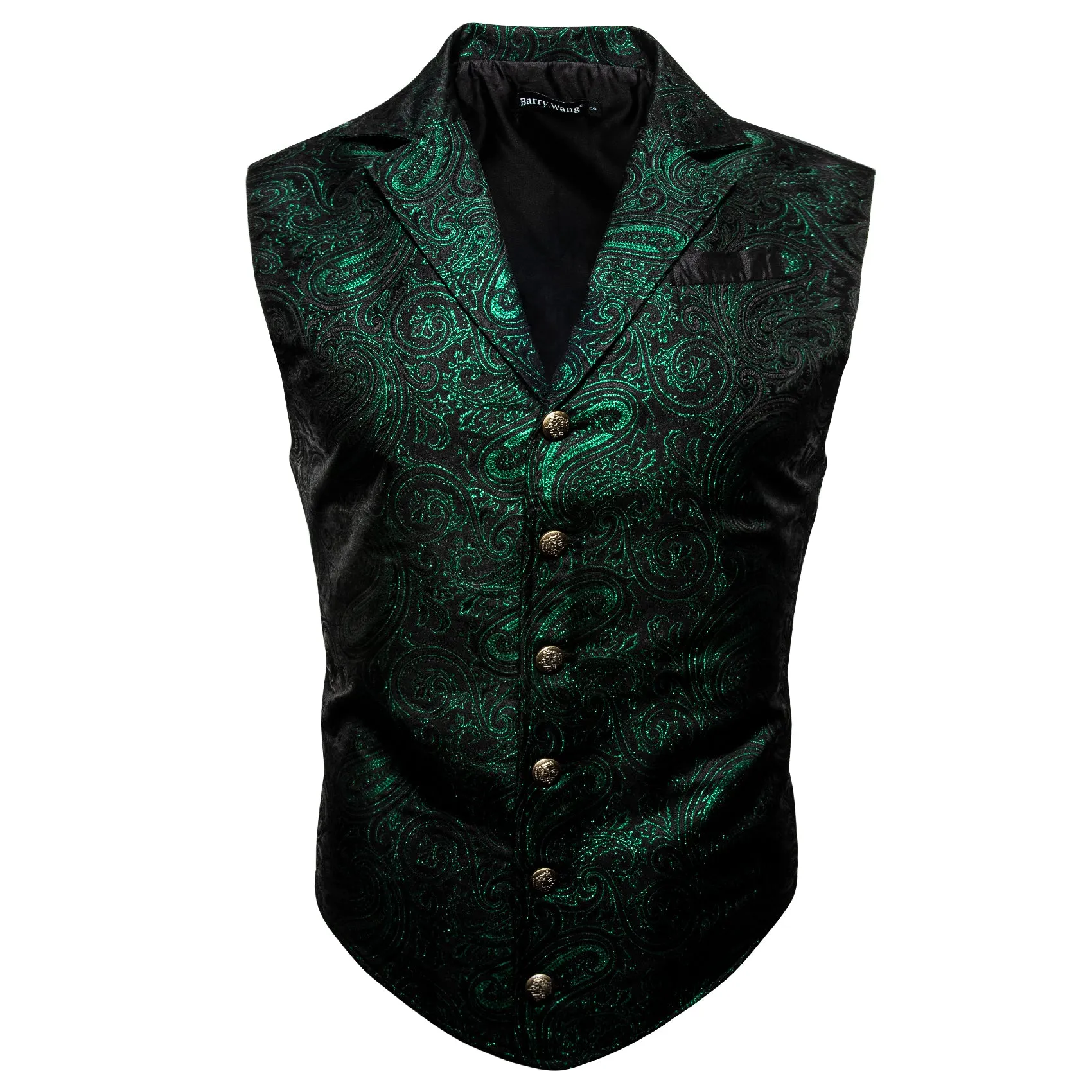Barry. Wang Mens Hunter Green Vest Steampunk Gothic Paisley Tailored Collar Waistcoat For Tuxedo Wedding Party Business sold by Barrywang product image thumbnail 2