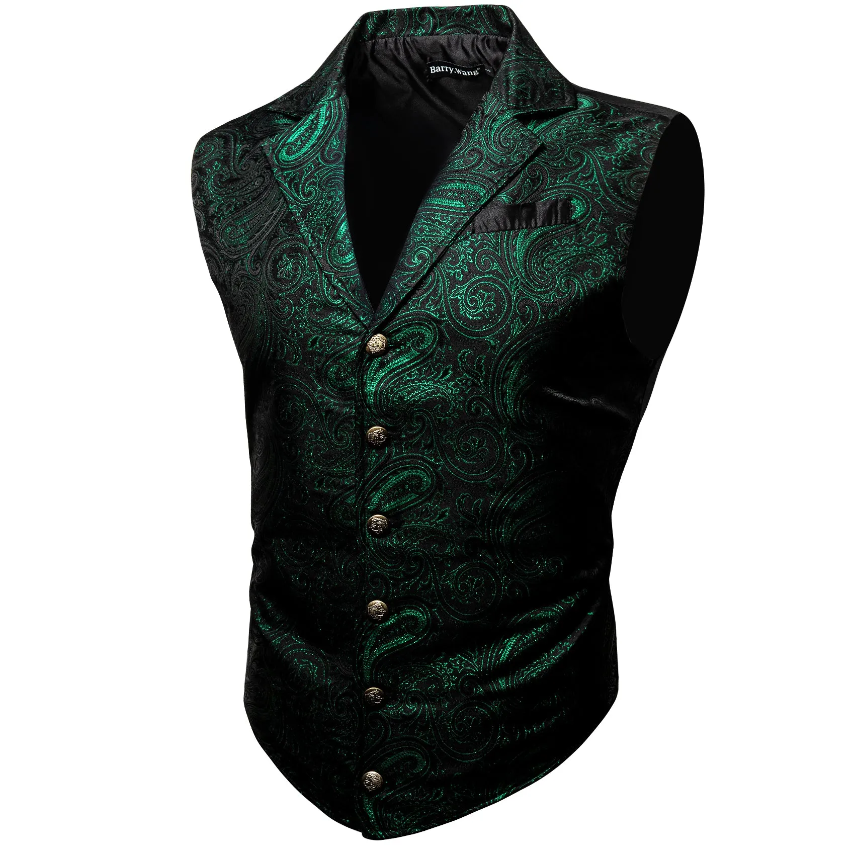 Barry. Wang Mens Hunter Green Vest Steampunk Gothic Paisley Tailored Collar Waistcoat For Tuxedo Wedding Party Business sold by Barrywang product image thumbnail 4