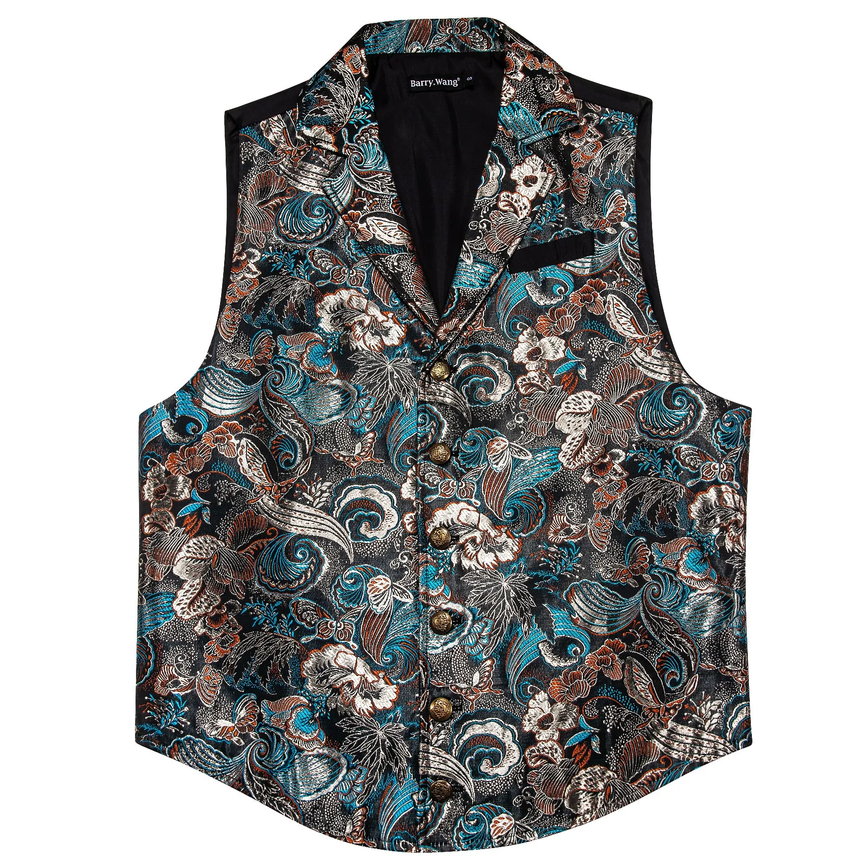 Barry. Wang Mens Victorian Vest Steampunk Gothic Green Brown Paisley Floral Tailored Collar Waistcoat For Tuxedo Wedding Party Business sold by Barrywang product image thumbnail 3
