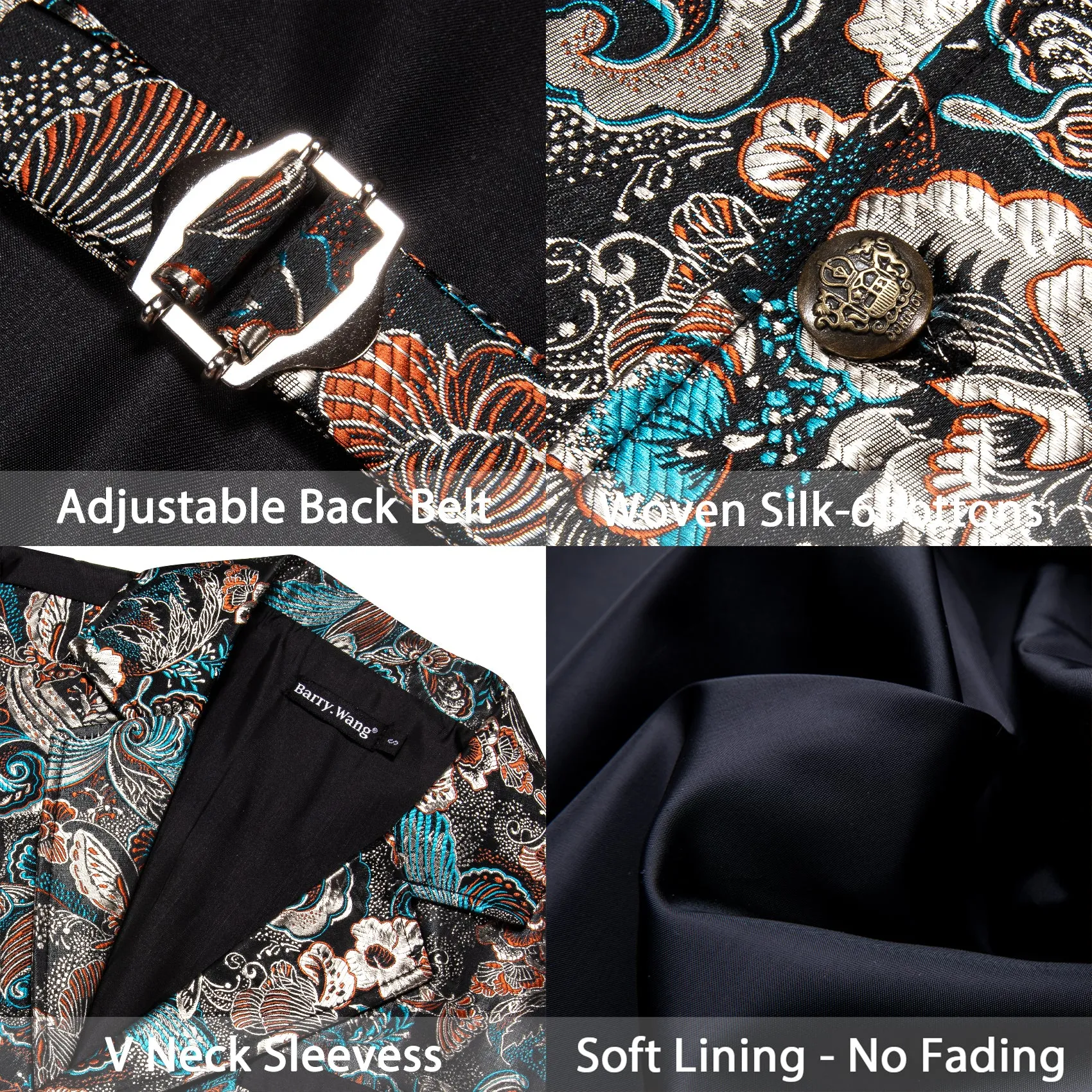 Barry. Wang Mens Victorian Vest Steampunk Gothic Green Brown Paisley Floral Tailored Collar Waistcoat For Tuxedo Wedding Party Business sold by Barrywang product image thumbnail 5