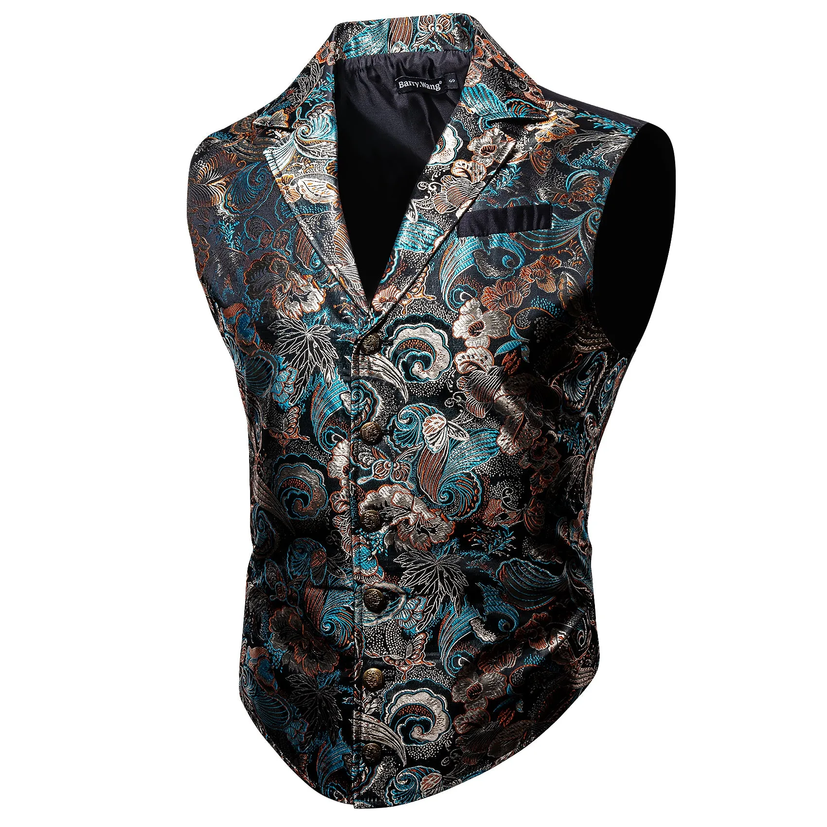 Barry. Wang Mens Victorian Vest Steampunk Gothic Green Brown Paisley Floral Tailored Collar Waistcoat For Tuxedo Wedding Party Business sold by Barrywang product image thumbnail 2