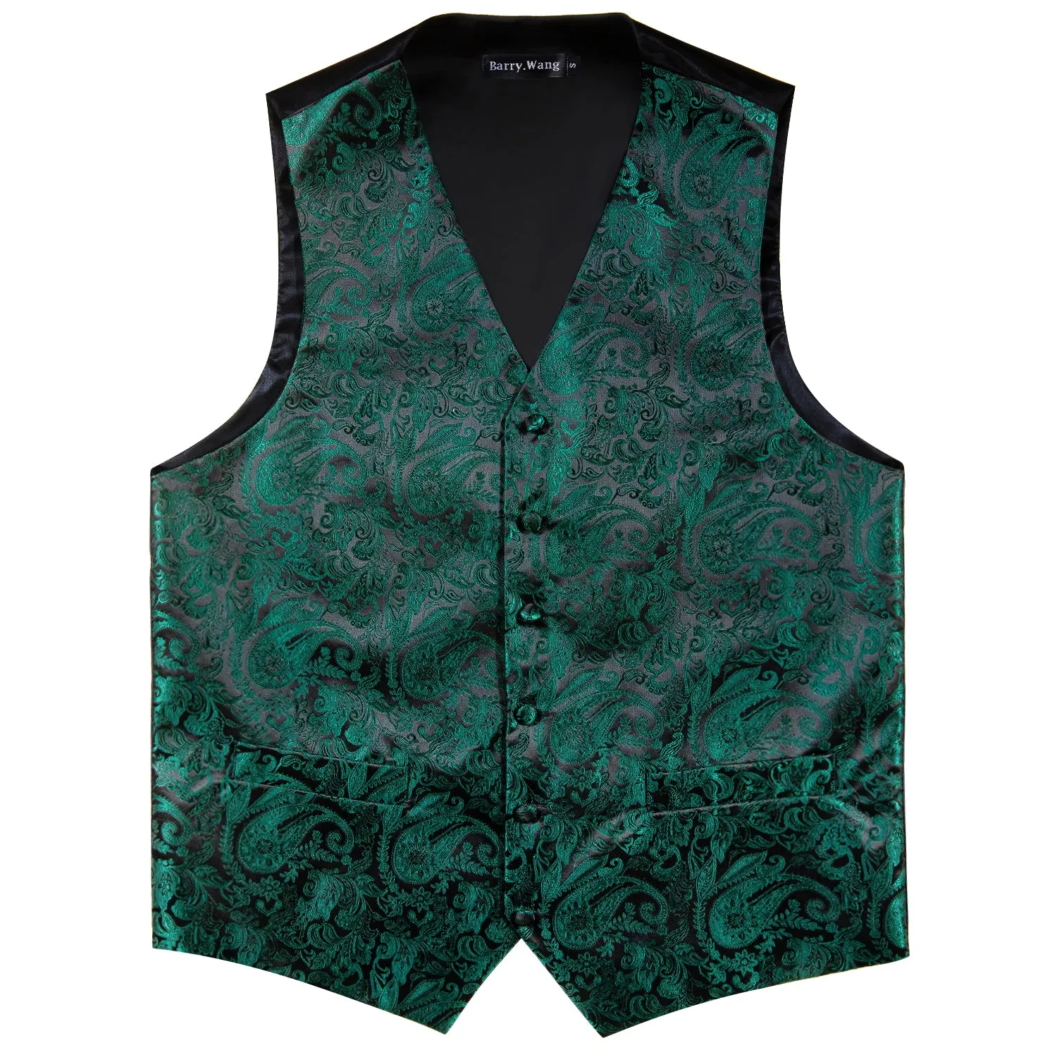 Barry. Wang Hunter Green Mens suit Vest Paisley Floral Jacquard Formal Waistcoat Pocket Square Cufflinks Set for For Tuxedo Wedding Party Business sold by Barrywang product image thumbnail 5