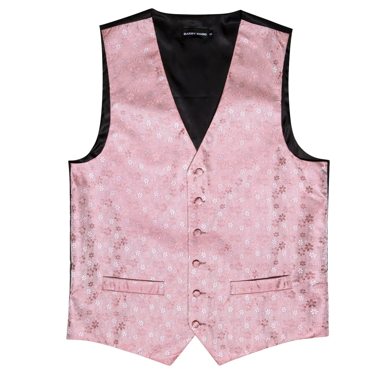 Barry. Wang Mens Pink Suit Vest Wedding Floral Jacquard Waistcoat Silk Business Casual Vest Necktie Pocket Square Set sold by Barrywang product image thumbnail 5