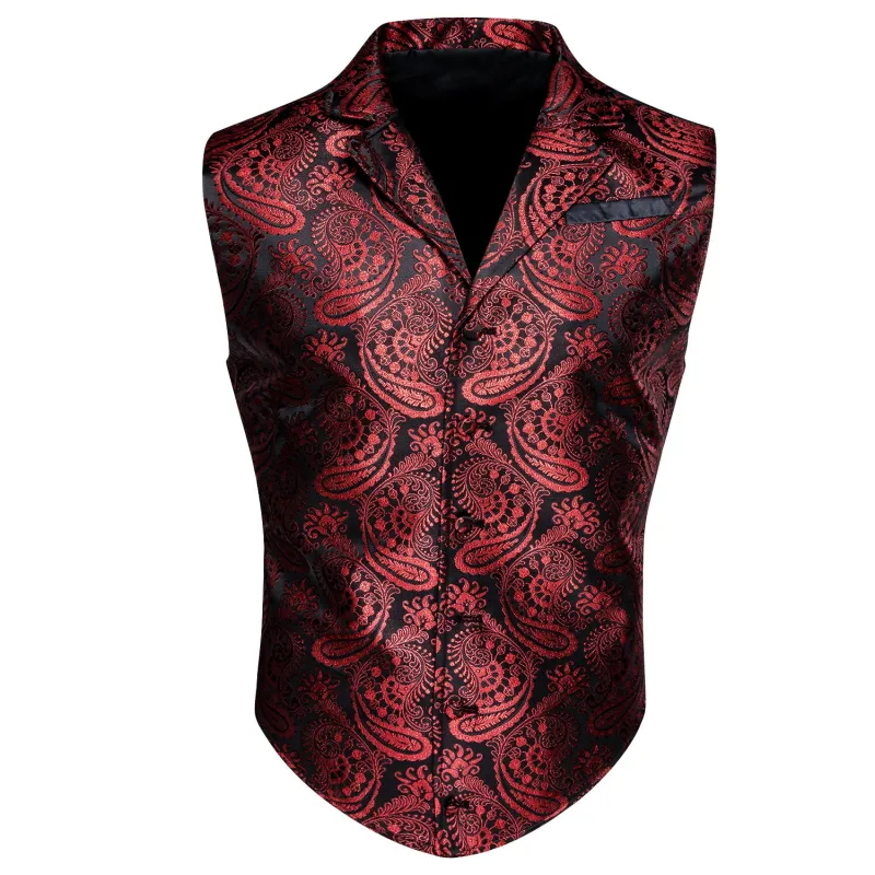 Barry. Wang Mens Burgundy Victorian Vest Steampunk Gothic Paisley Tailored Collar Waistcoat For Tuxedo Wedding Party Business sold by Barrywang